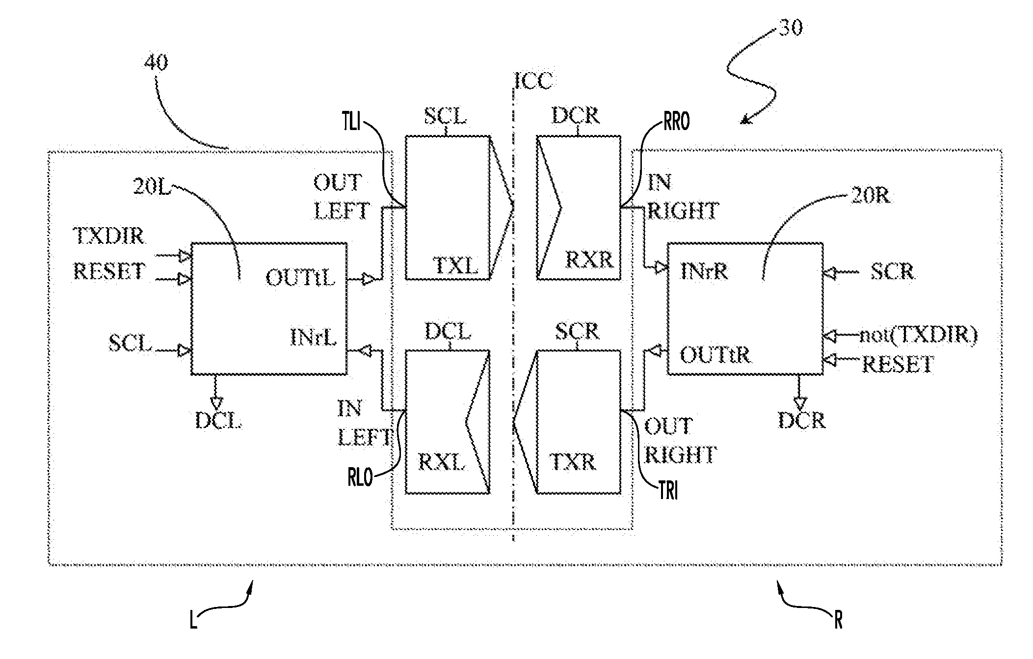 Communication system between a first and a second synchronous device that are uncorrelated in time