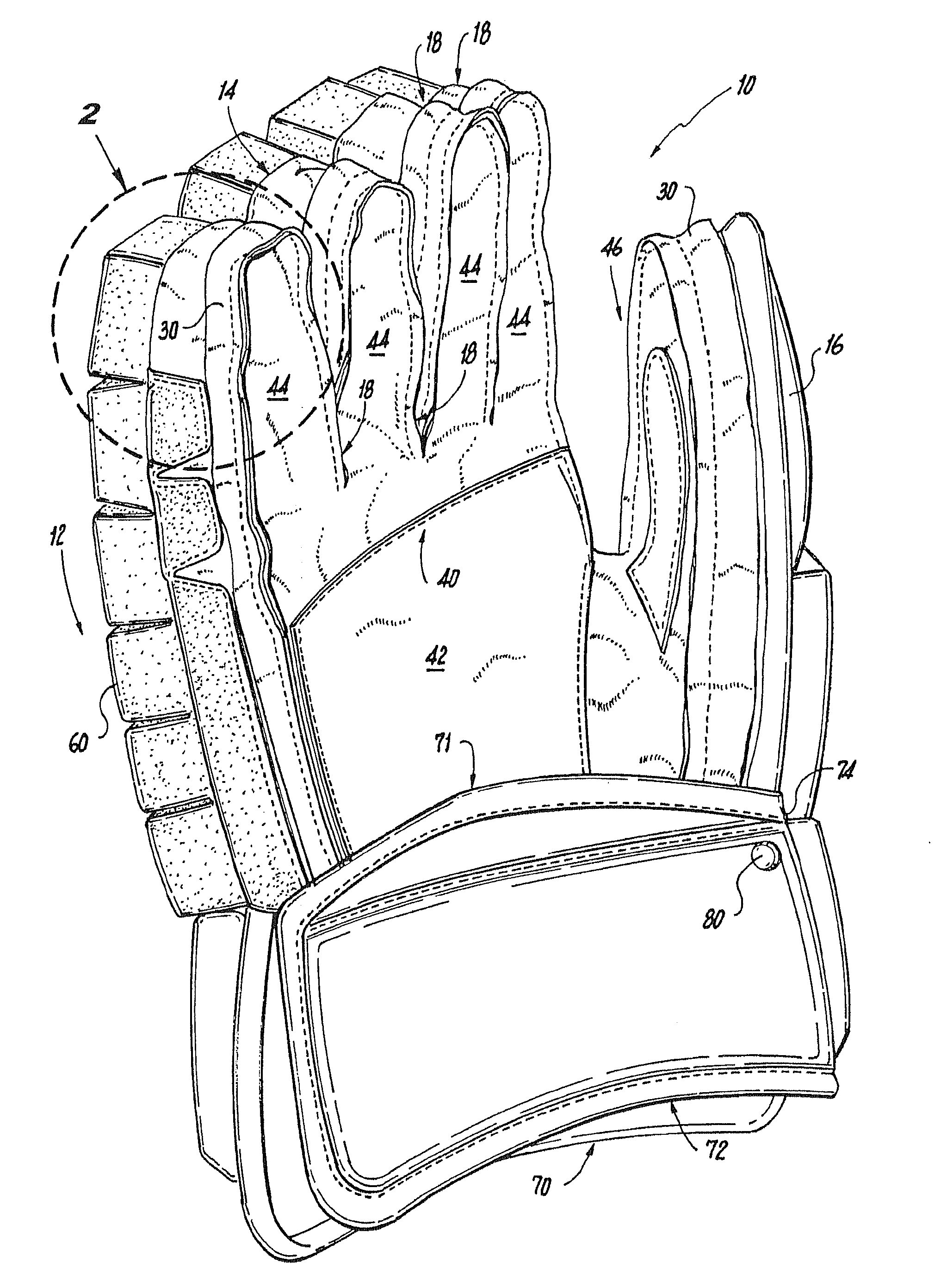 Sports glove with protective interior barriers for fingertips and wrist