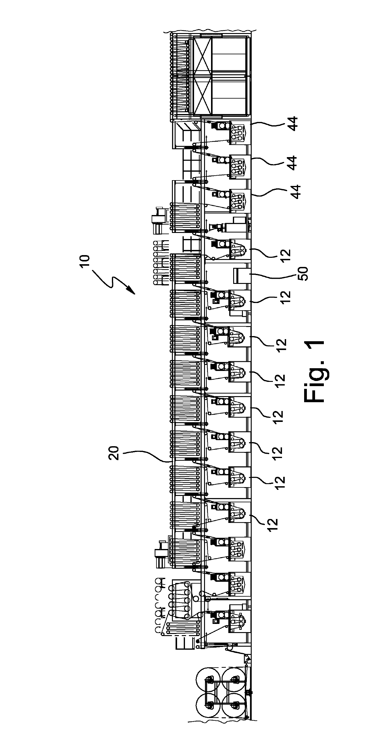 Continuous dyeing plant for warp threads comprising an oxidation apparatus having variable and recoverable capacity