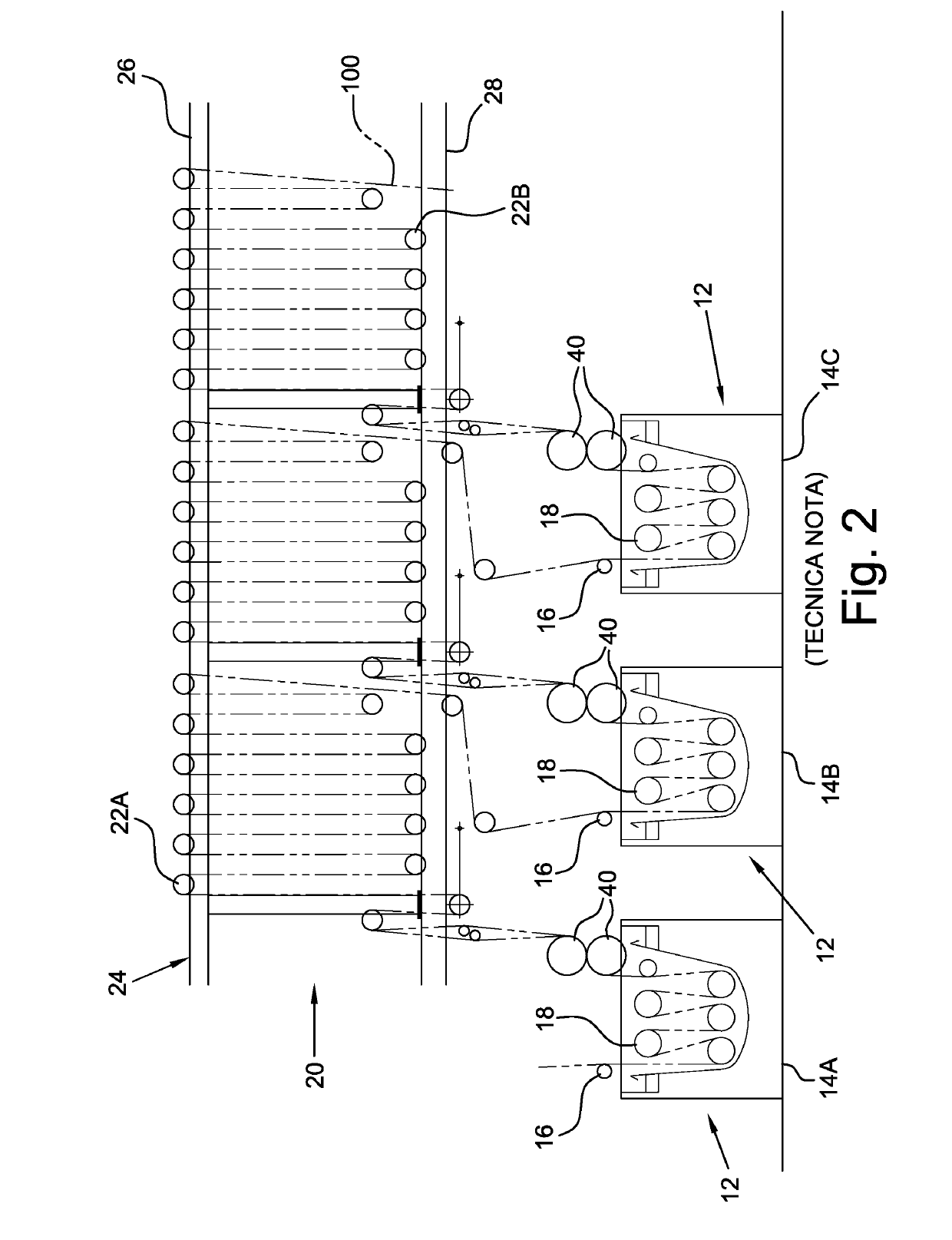 Continuous dyeing plant for warp threads comprising an oxidation apparatus having variable and recoverable capacity