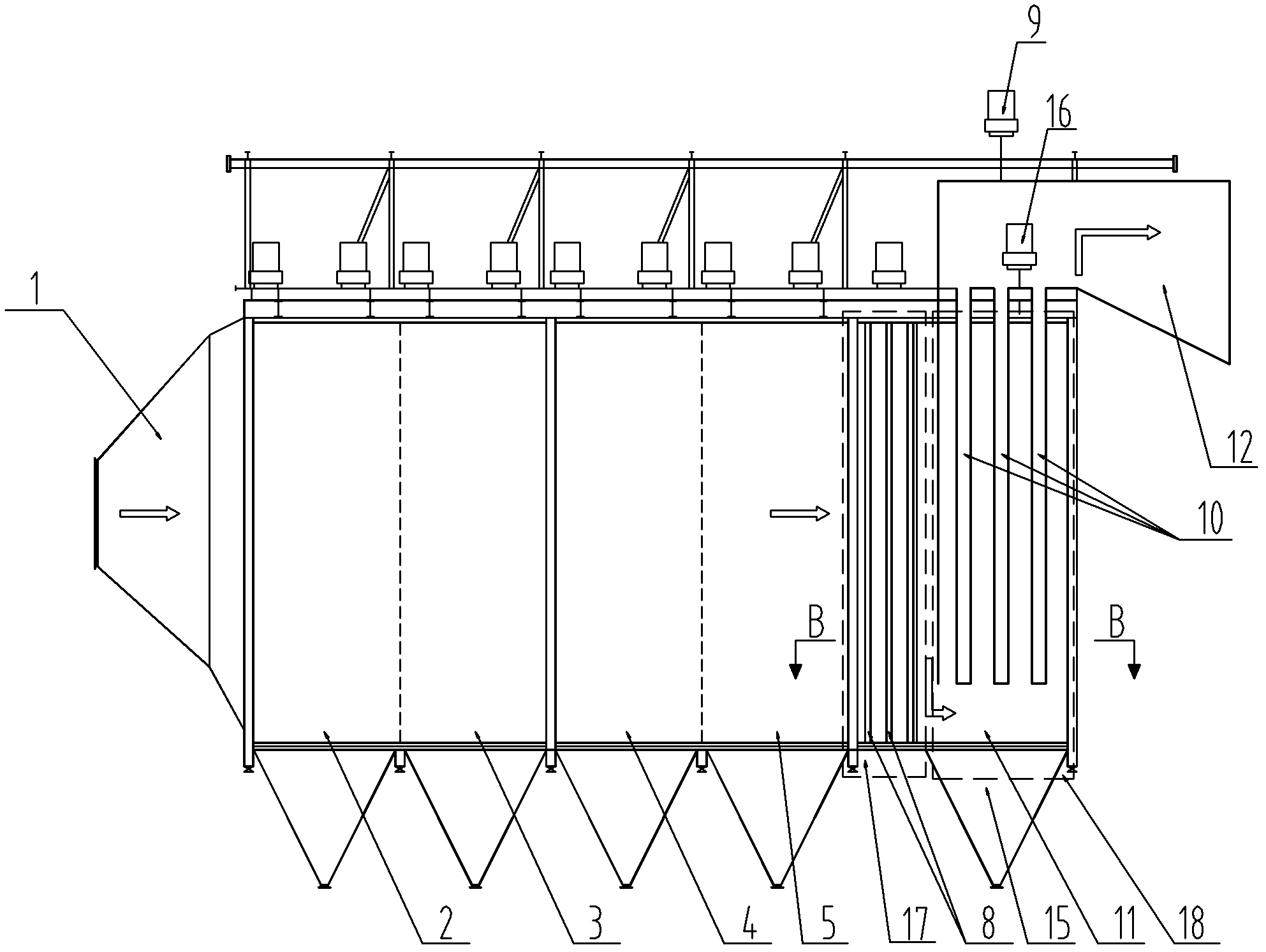 PM2.5 (Particulate Matter 2.5) electrostatic precipitator with box-type dedusting area
