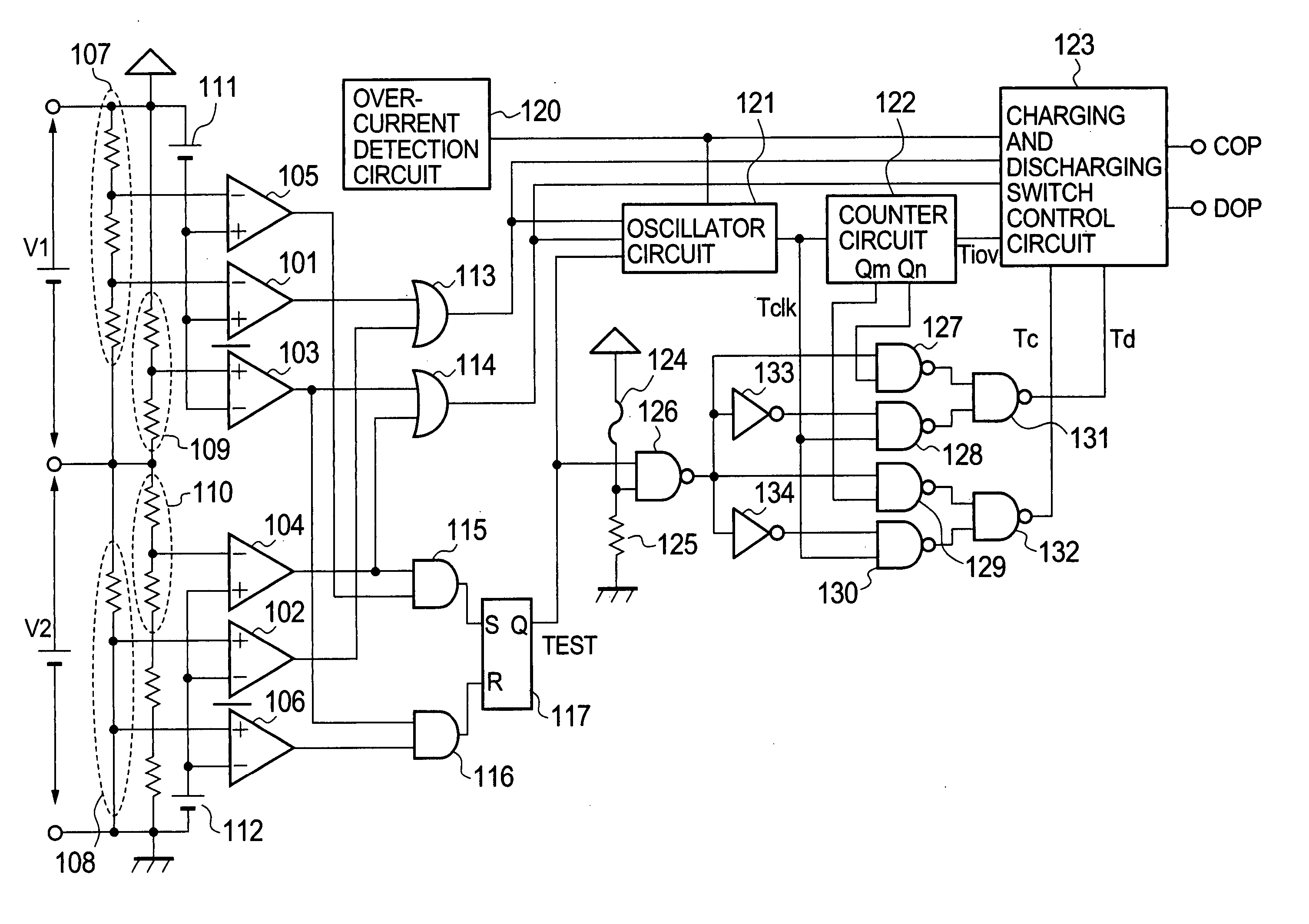 Charging and discharging control circuit and charging type power supply device
