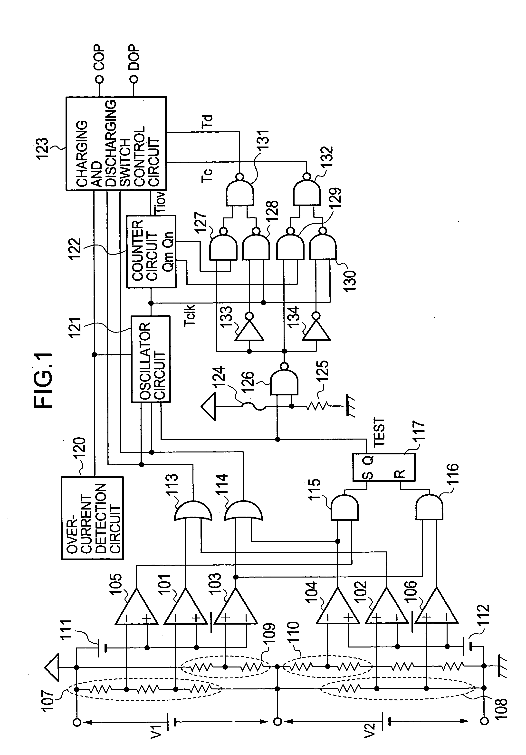 Charging and discharging control circuit and charging type power supply device