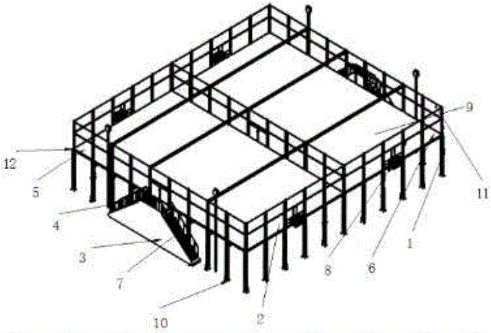 Two-floor cage type football field and assembling method thereof