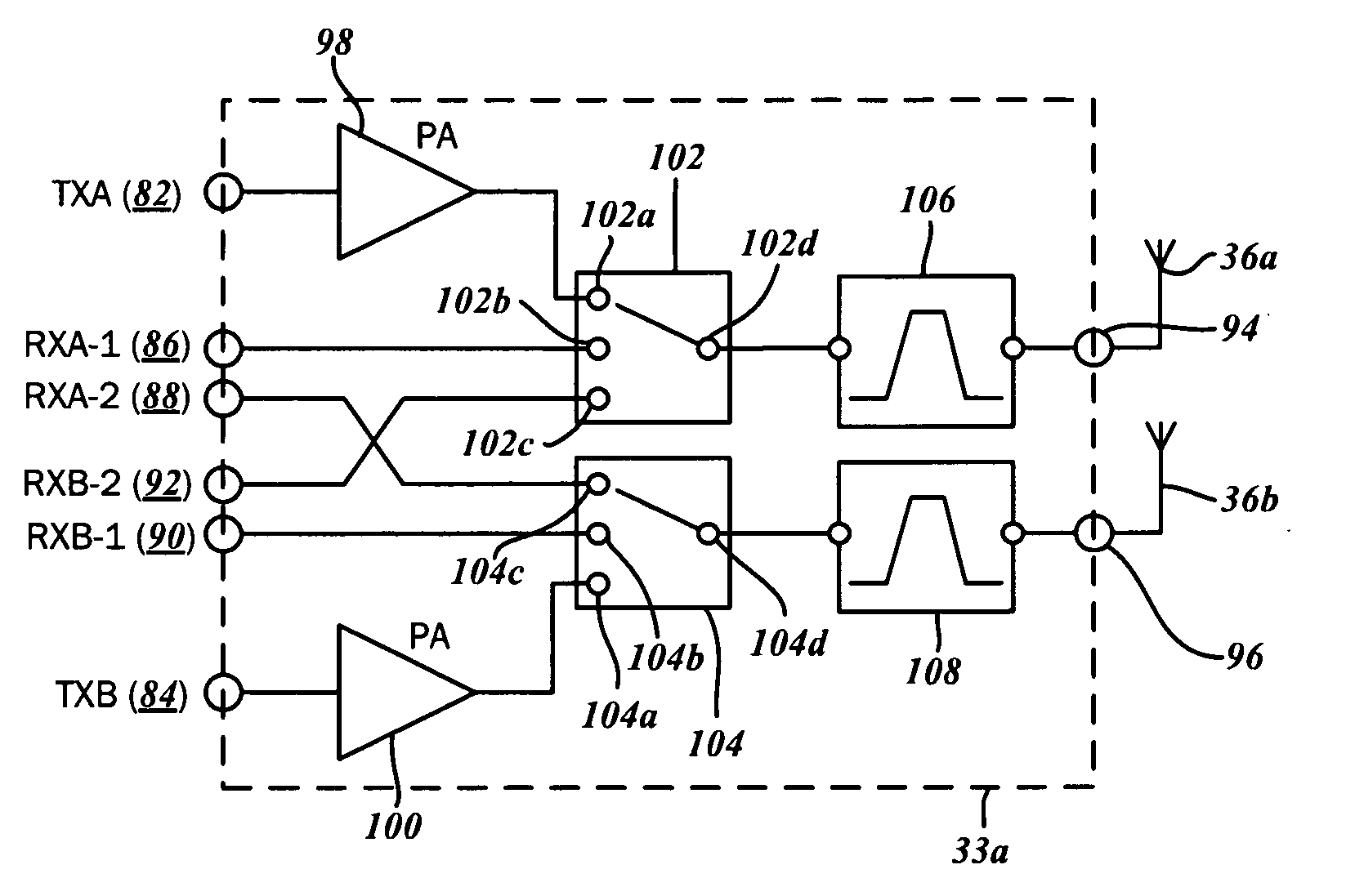 Multi-channel radio frequency front end circuit with full transmit and receive diversity for multi-path mitigation
