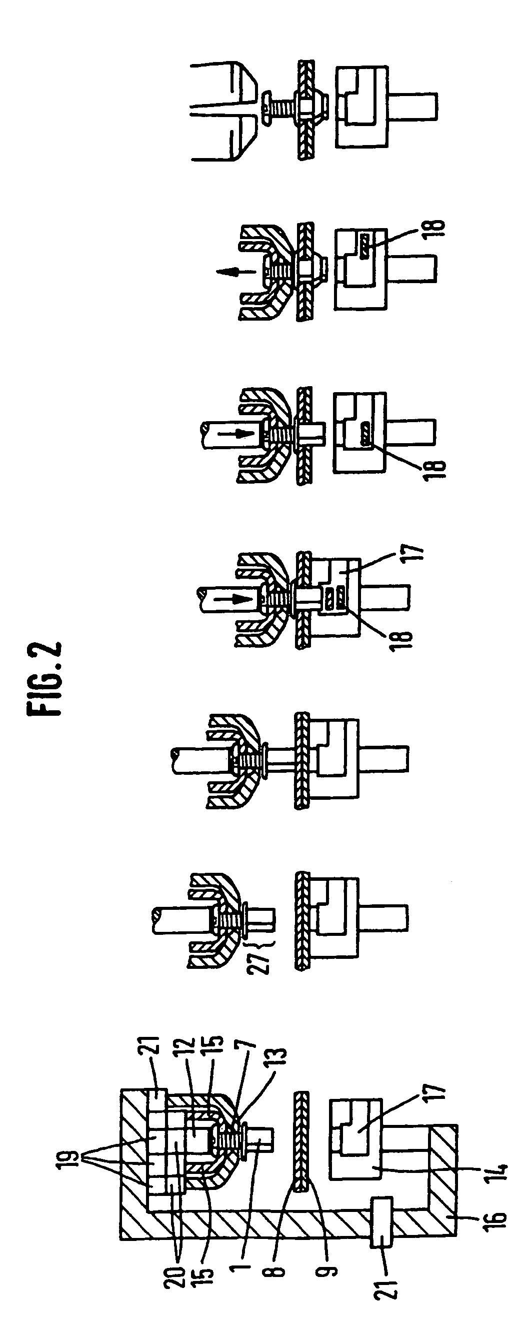 Self-piercing rivet, process and device for setting a rivet element, and employment thereof