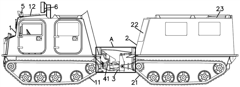 Double-module crawler-type amphibious fire fighting truck