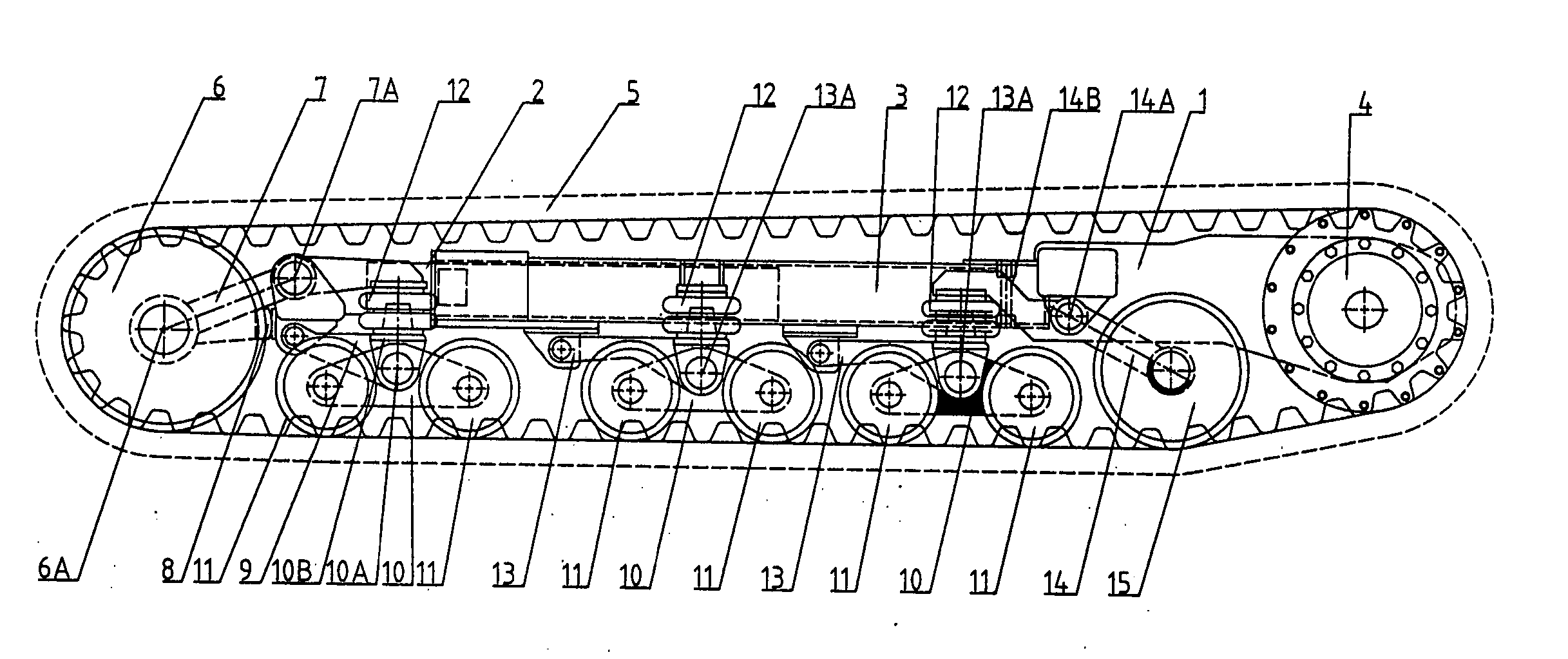 Vehicle track with idler and roller suspension