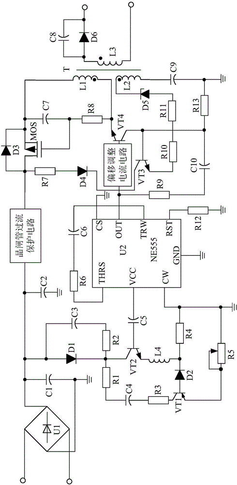 Offset adjustment current circuit-based adjustable power supply for over-current protection aerator