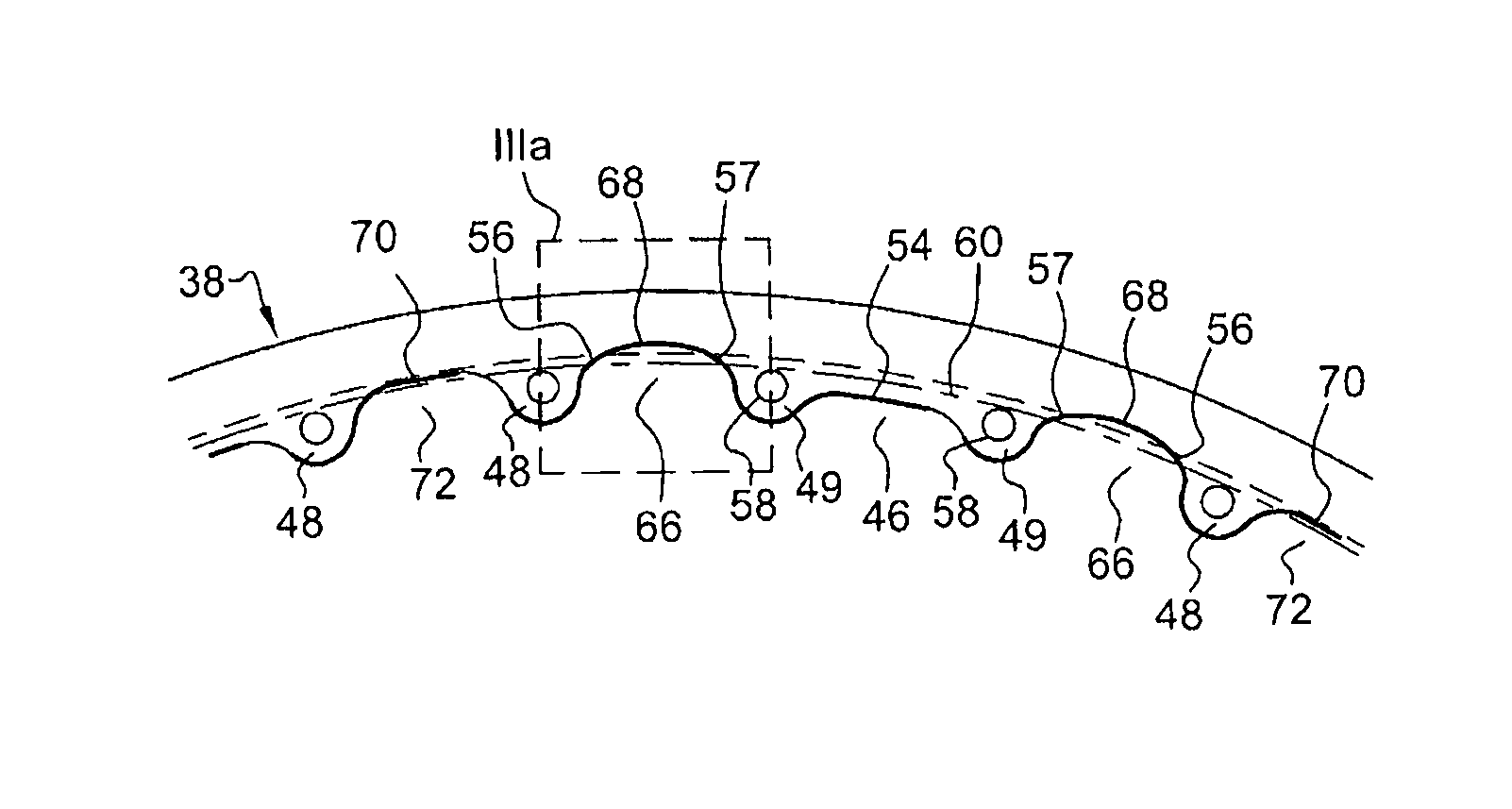 Annular flange for fastening a rotor or stator element in a turbomachine