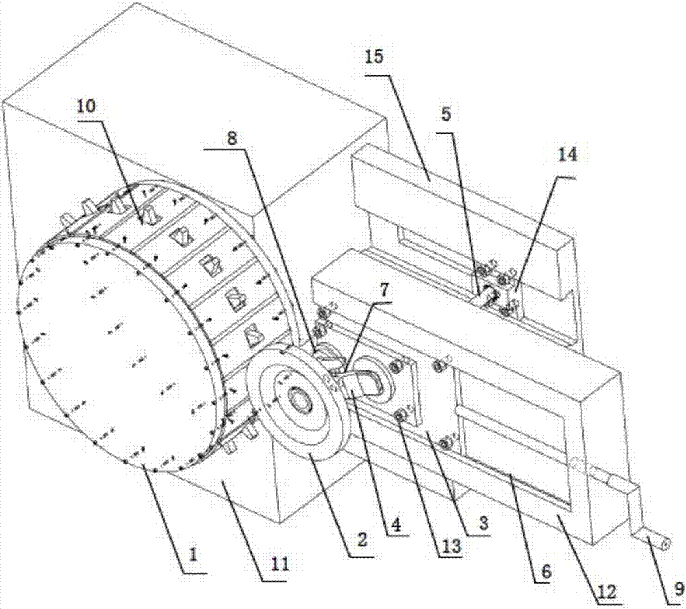 Load wheel test device with elastic damping element and induction tooth arc base