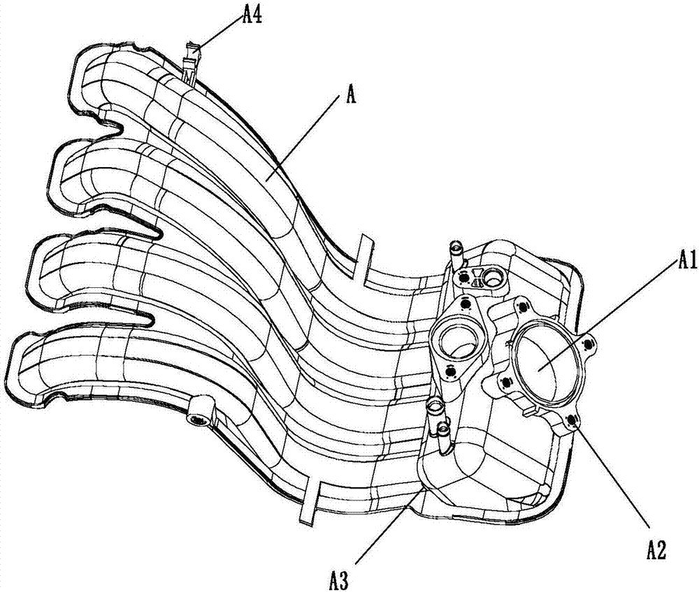 Injection mold of plastic manifold for intake system of mini-car engine