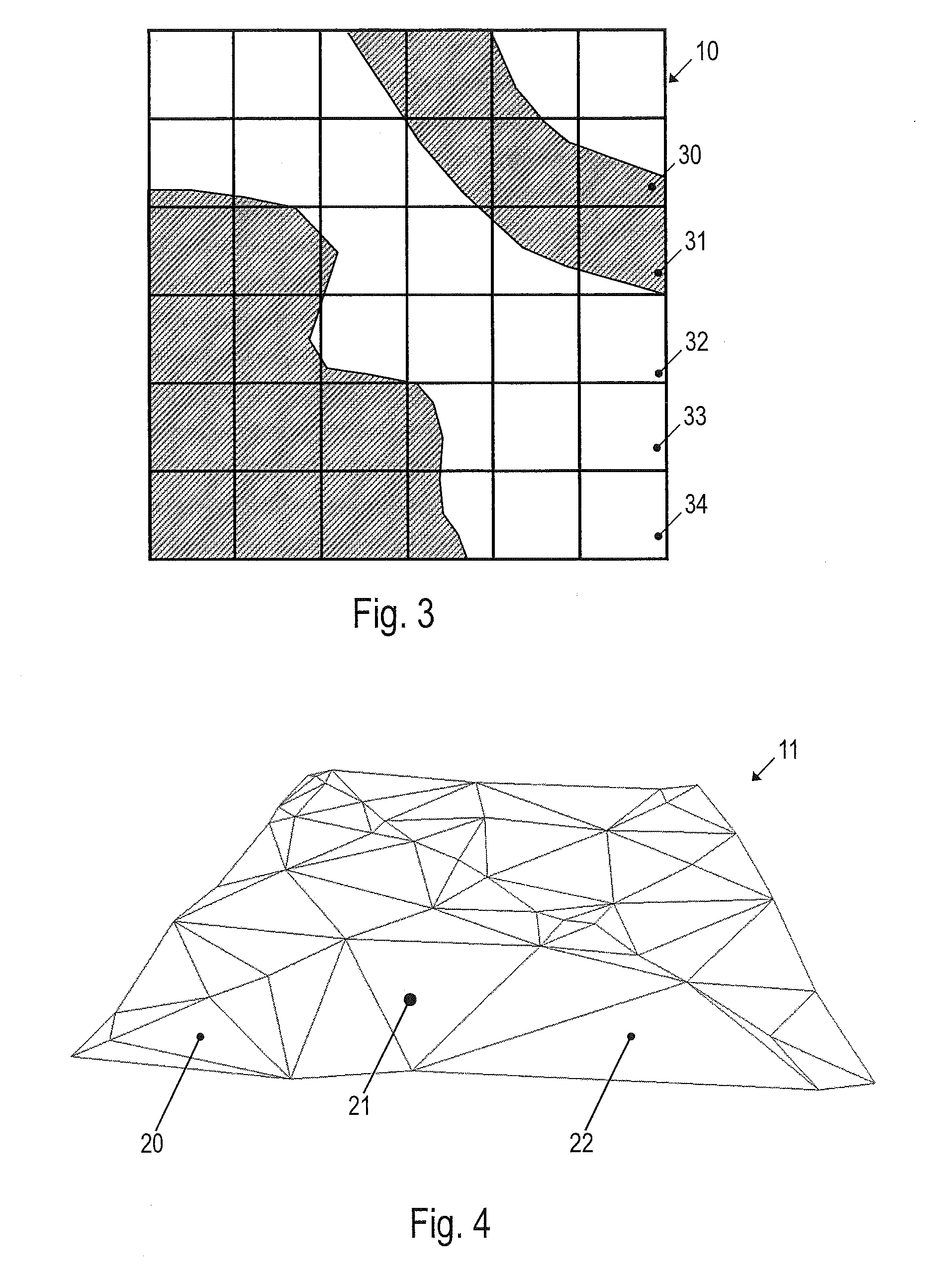 Navigation device, method of predicting a visibility of a triangular face in an electronic map view, and method for generating a database