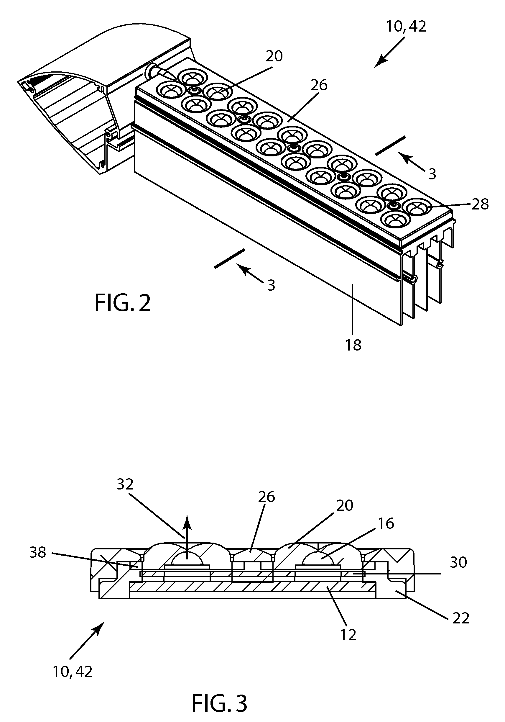 Safety accommodation arrangement in LED package/lens structure