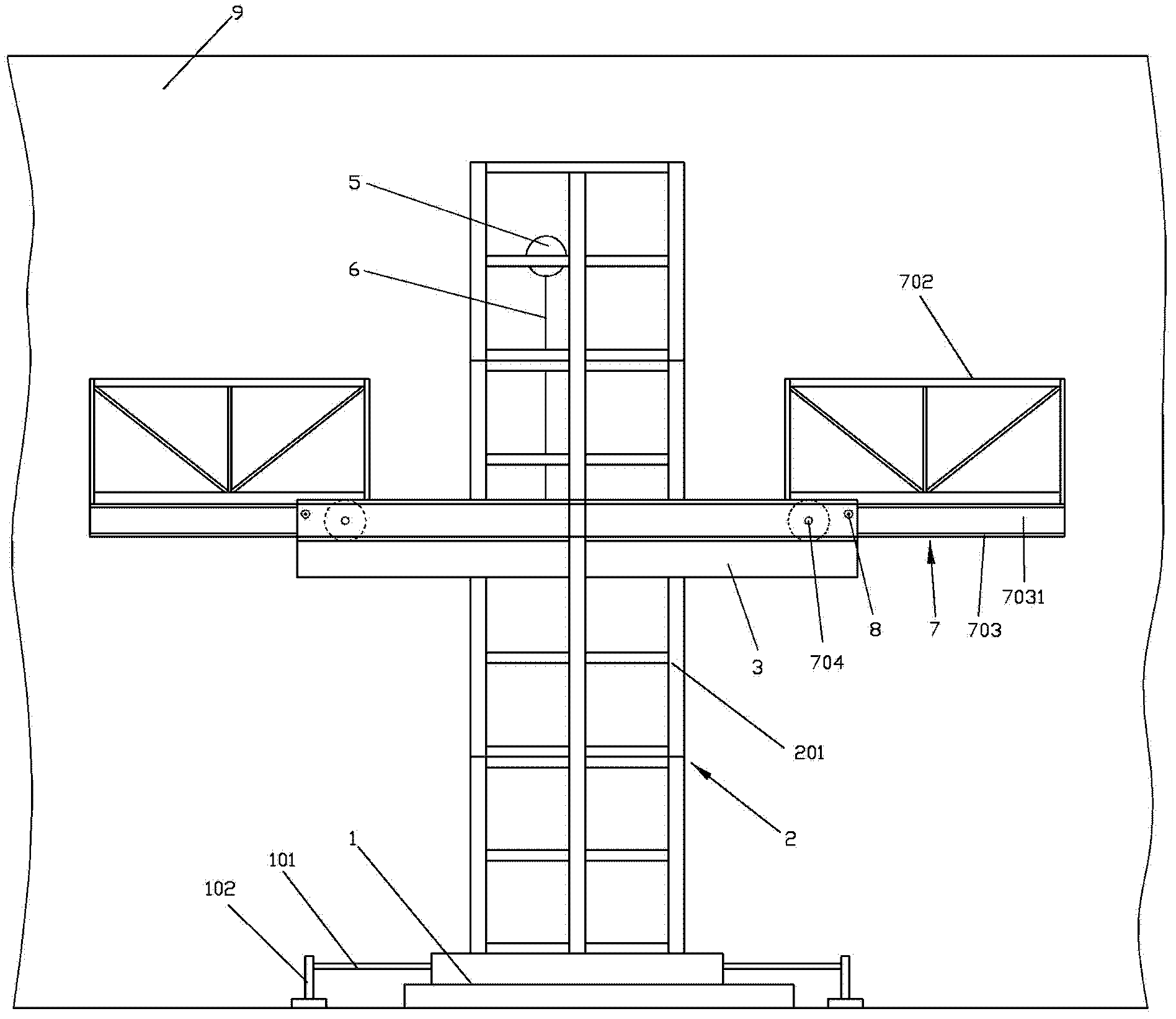 Self-elevating scaffold provided with telescoping platforms for building construction