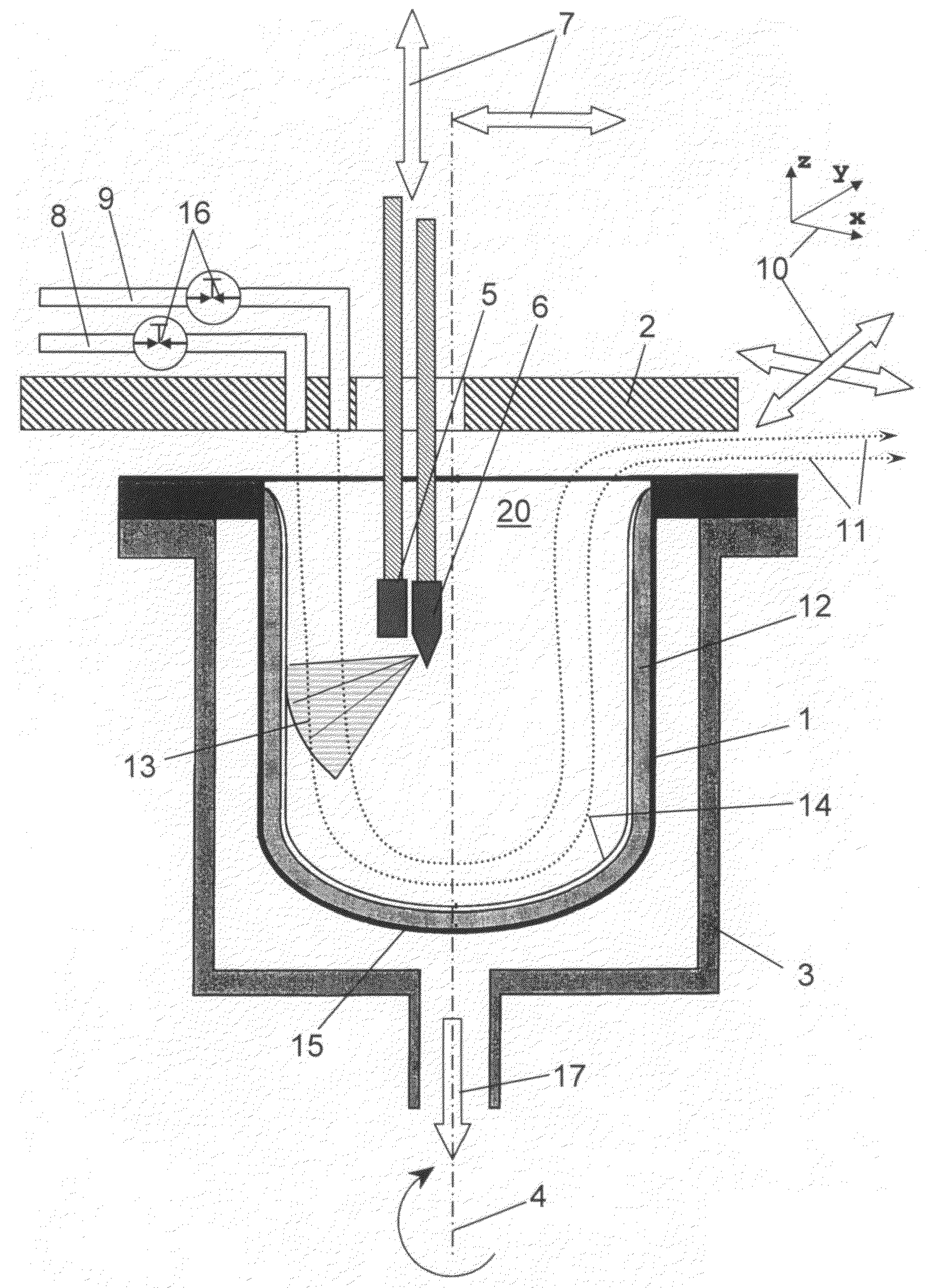 Method and apparatus for producing a crucible of quartz glass