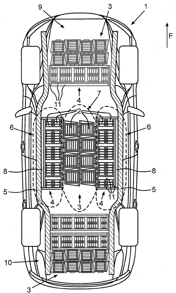 Motor vehicle having battery elements integrated in the structure