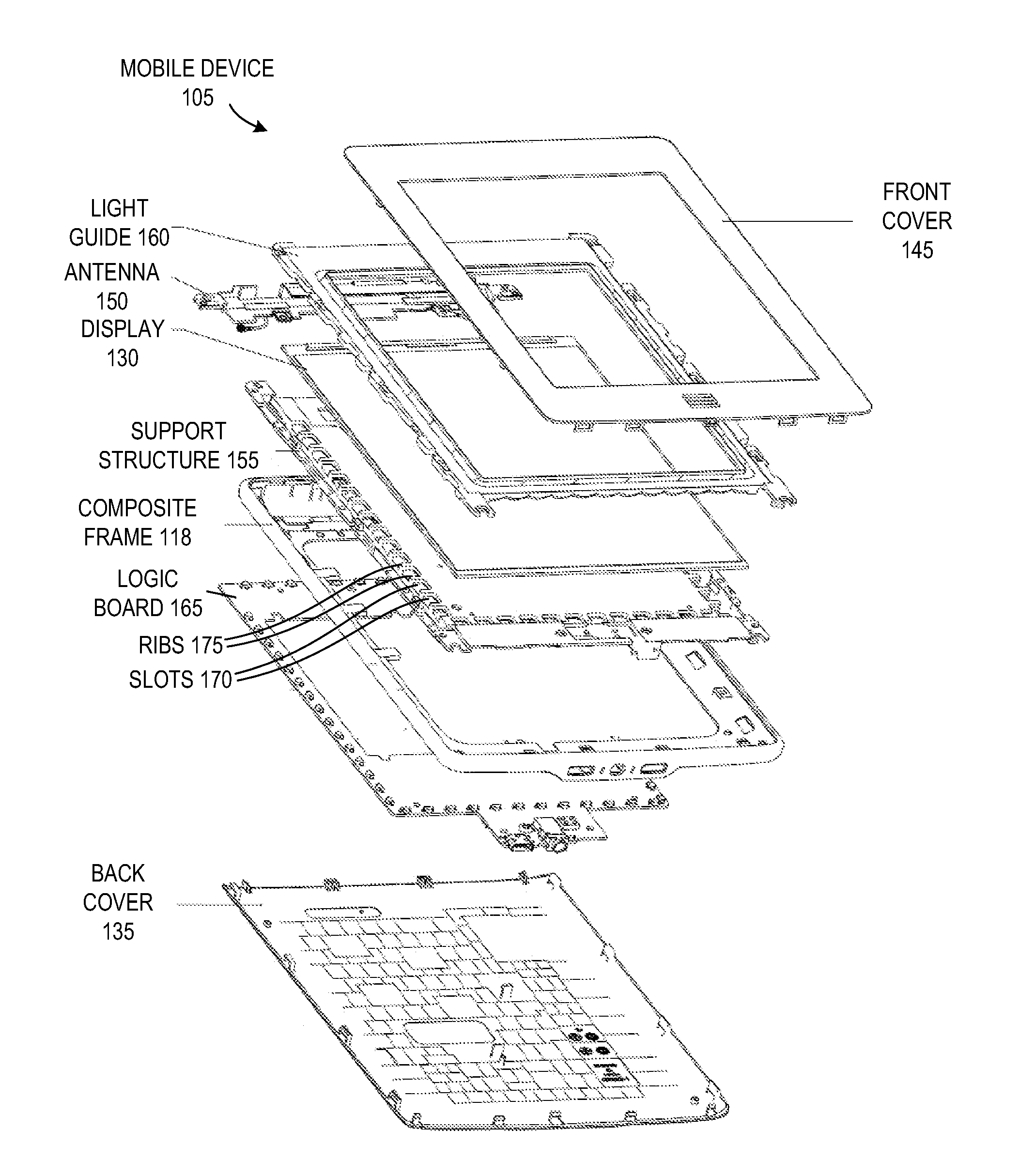 Internal metal support structure for mobile device