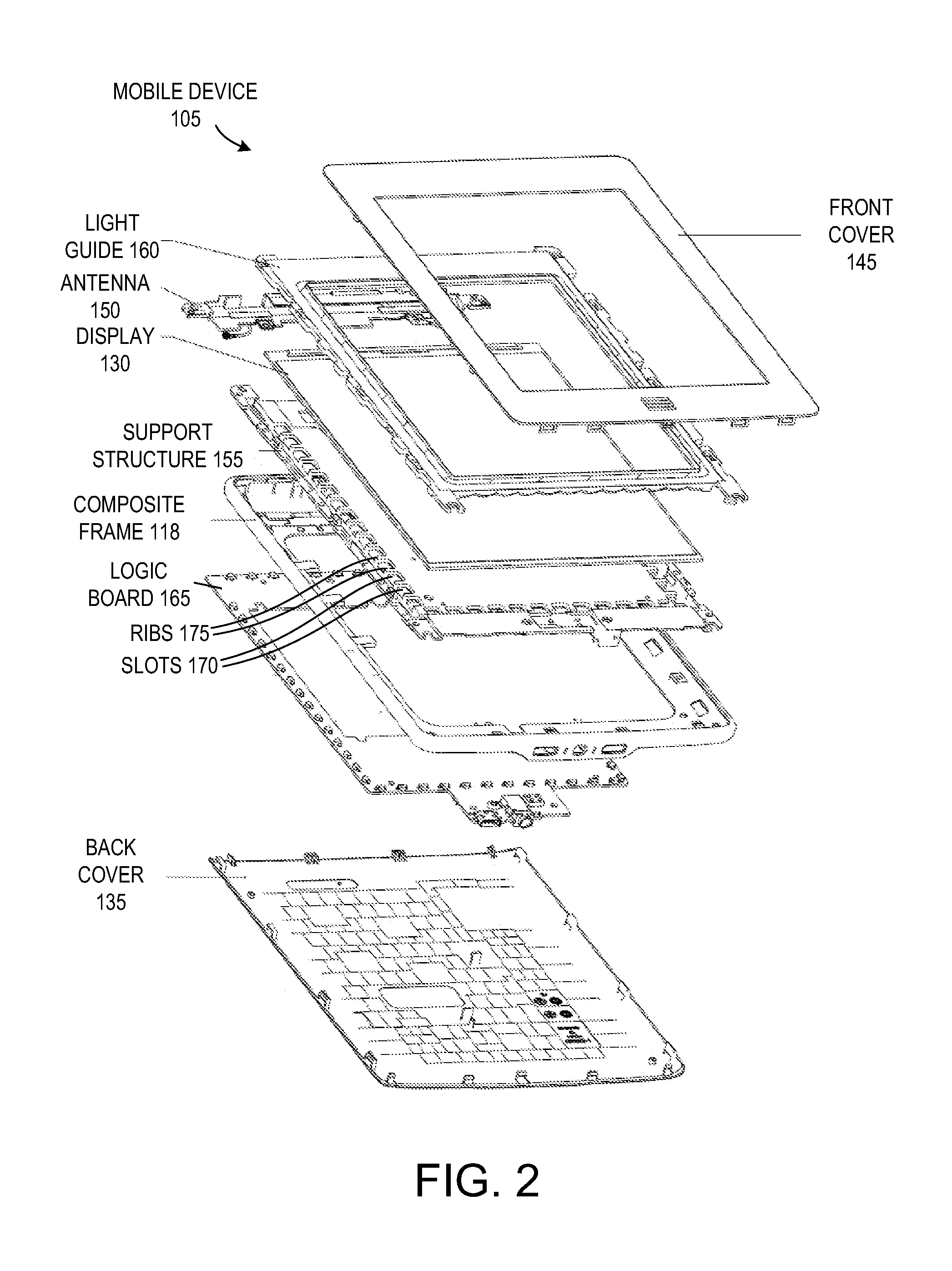 Internal metal support structure for mobile device