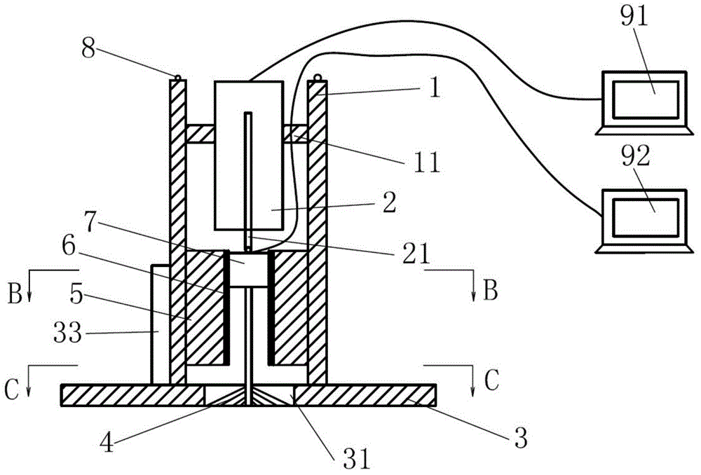 Device for measuring sediment thickness through drill bit variable pressure sensing method