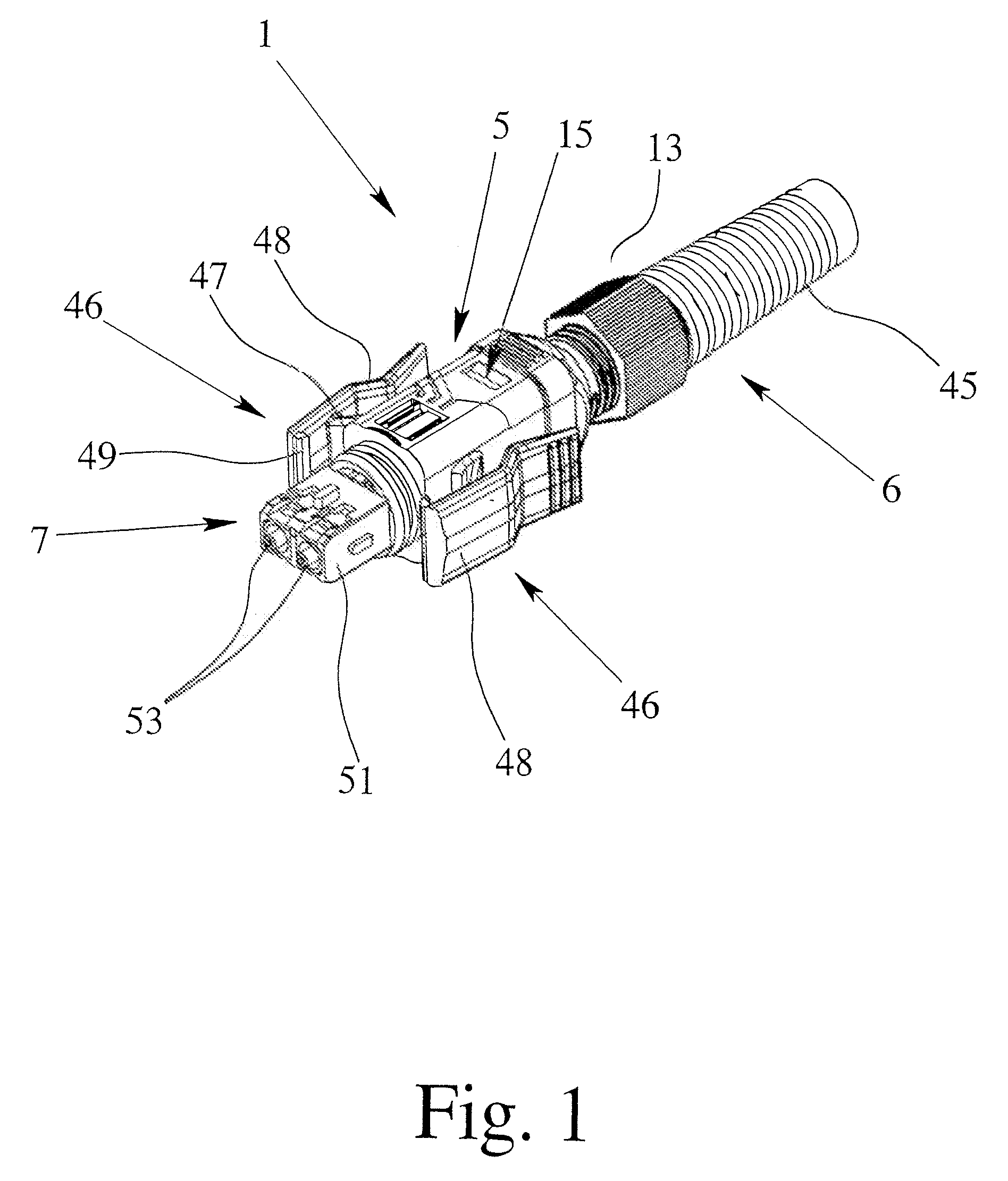 Connection device with a cable gland having housing parts enabling relative movement therebetween