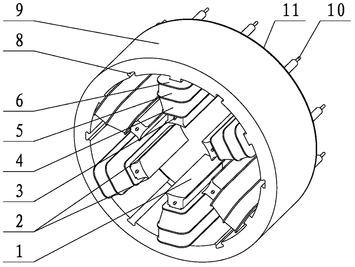 Magnetic pole spaced arrangement combined stator