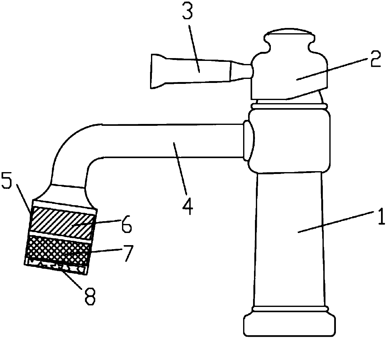 Single-hole basin faucet with visual filtration