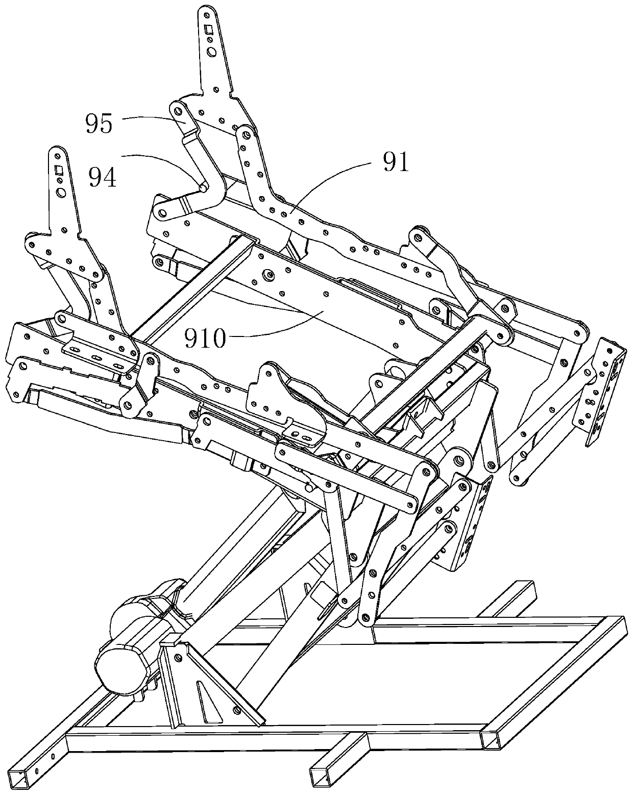 Electric sofa bracket suitable for improving self-locking space of seat frame and working method thereof