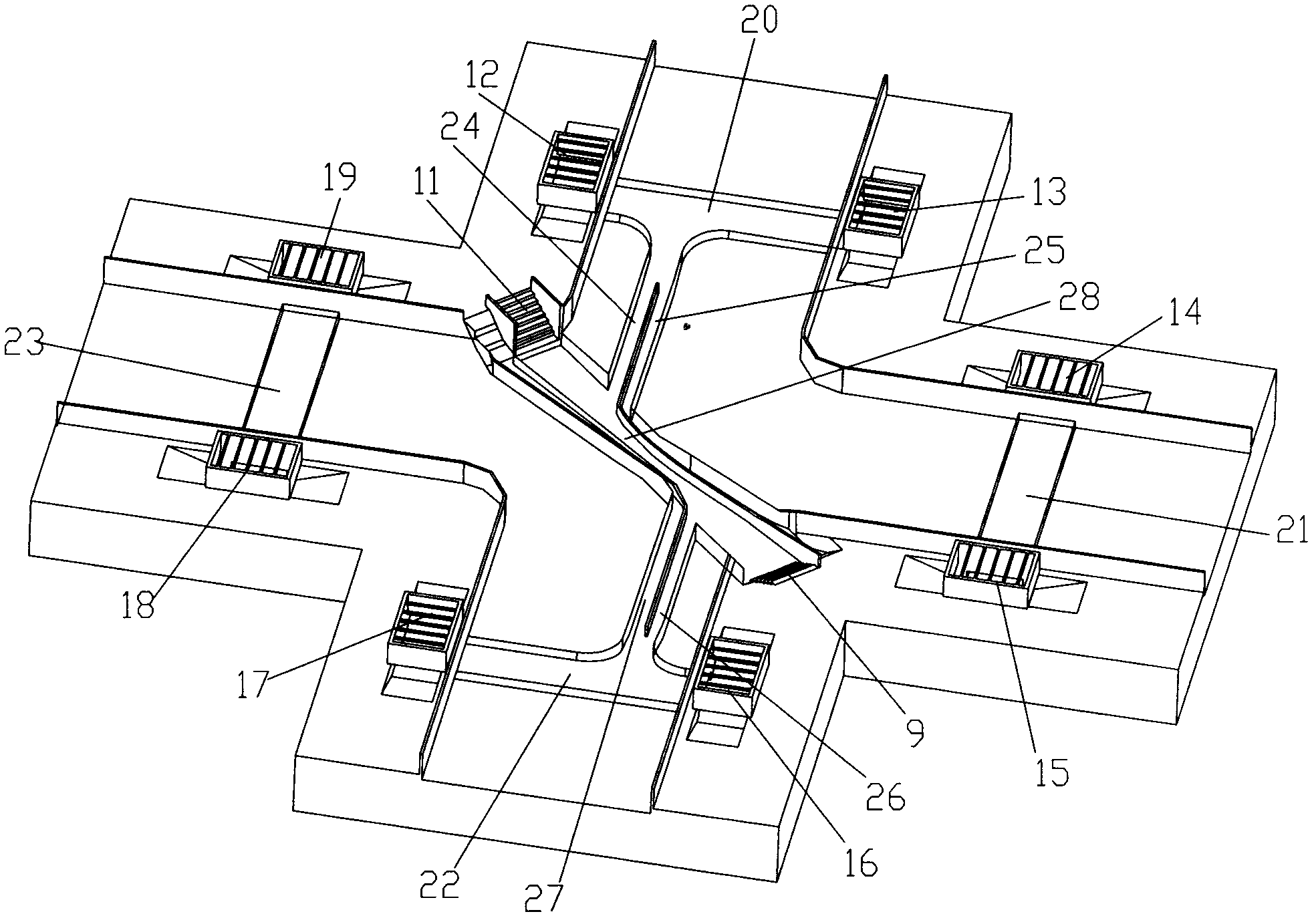 Crossed intersection pass system