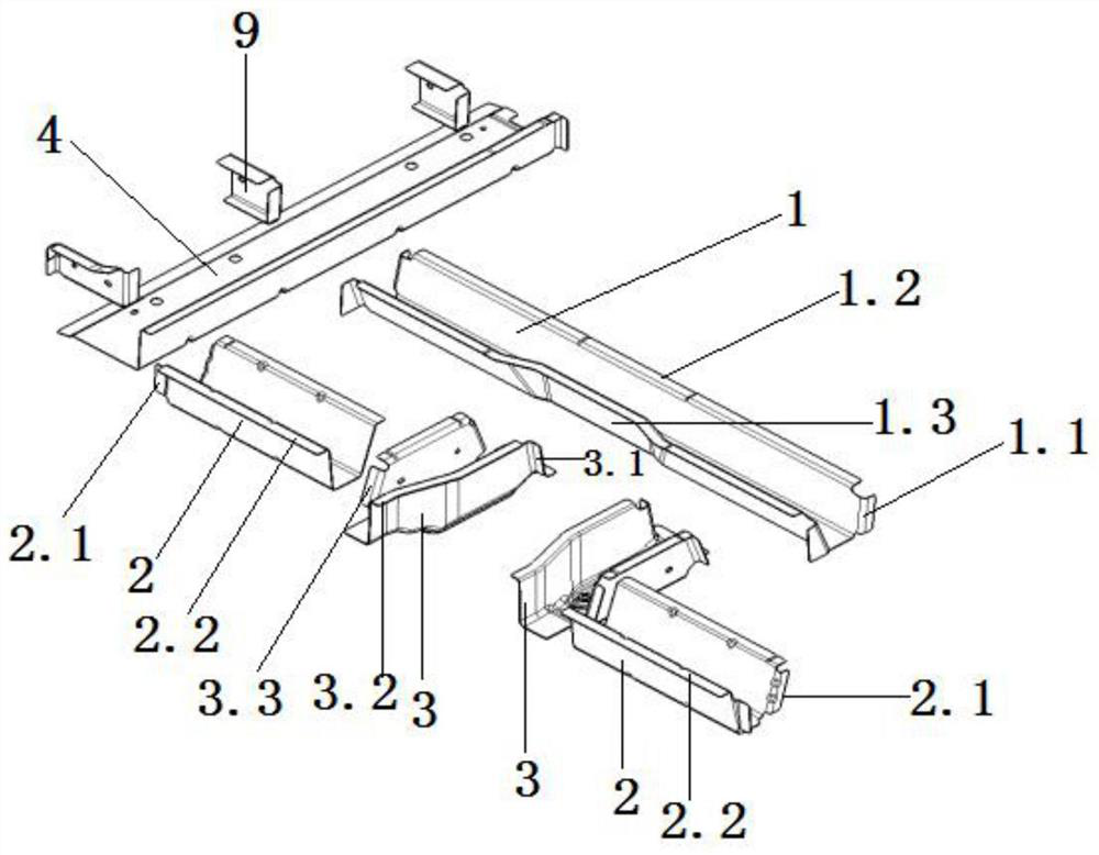 A body installation structure based on the front floor reinforcement beam structure of pure electric vehicles