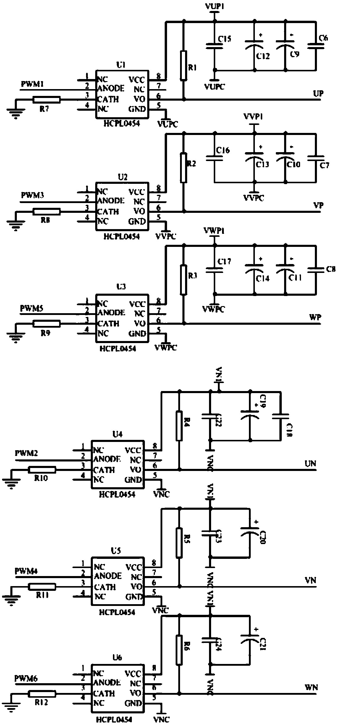 Circuit outputting 50Hz single-phase 220V and three-phase 380V high-power alternating currents at same time on basis of IPM