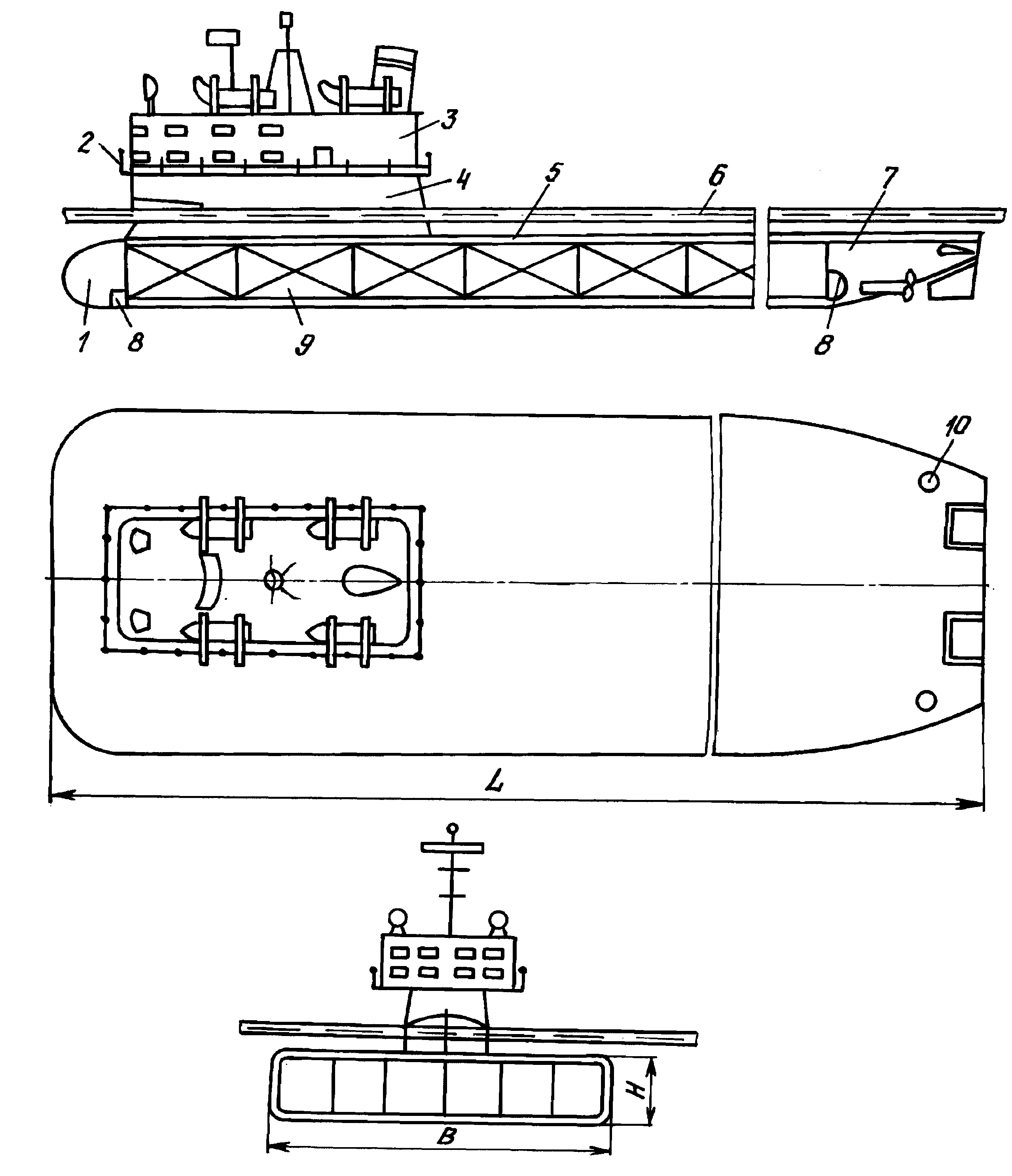 Arctic heavy-tonnage carrier and ice-resistant pylon for connecting the ship underwater and above-water bodies