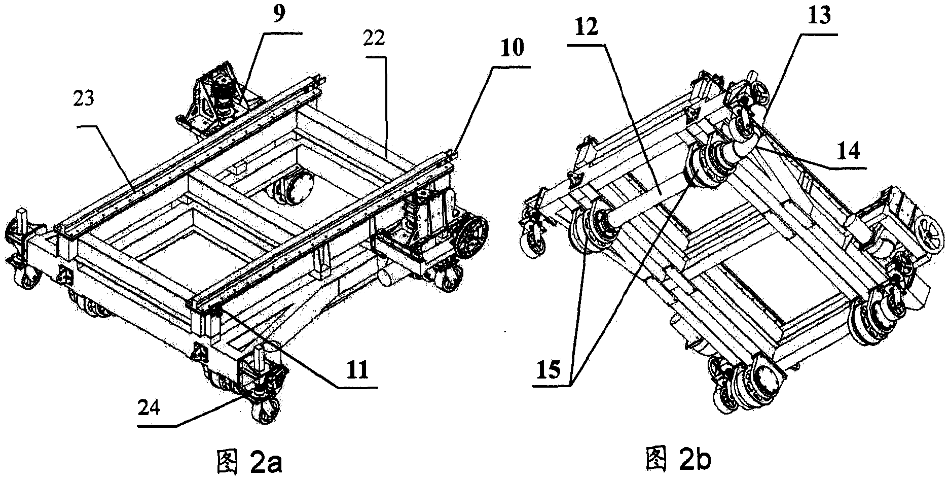 A device and method for transfer, docking and transfer positioning of a spacecraft inside and outside a space environment container cabin