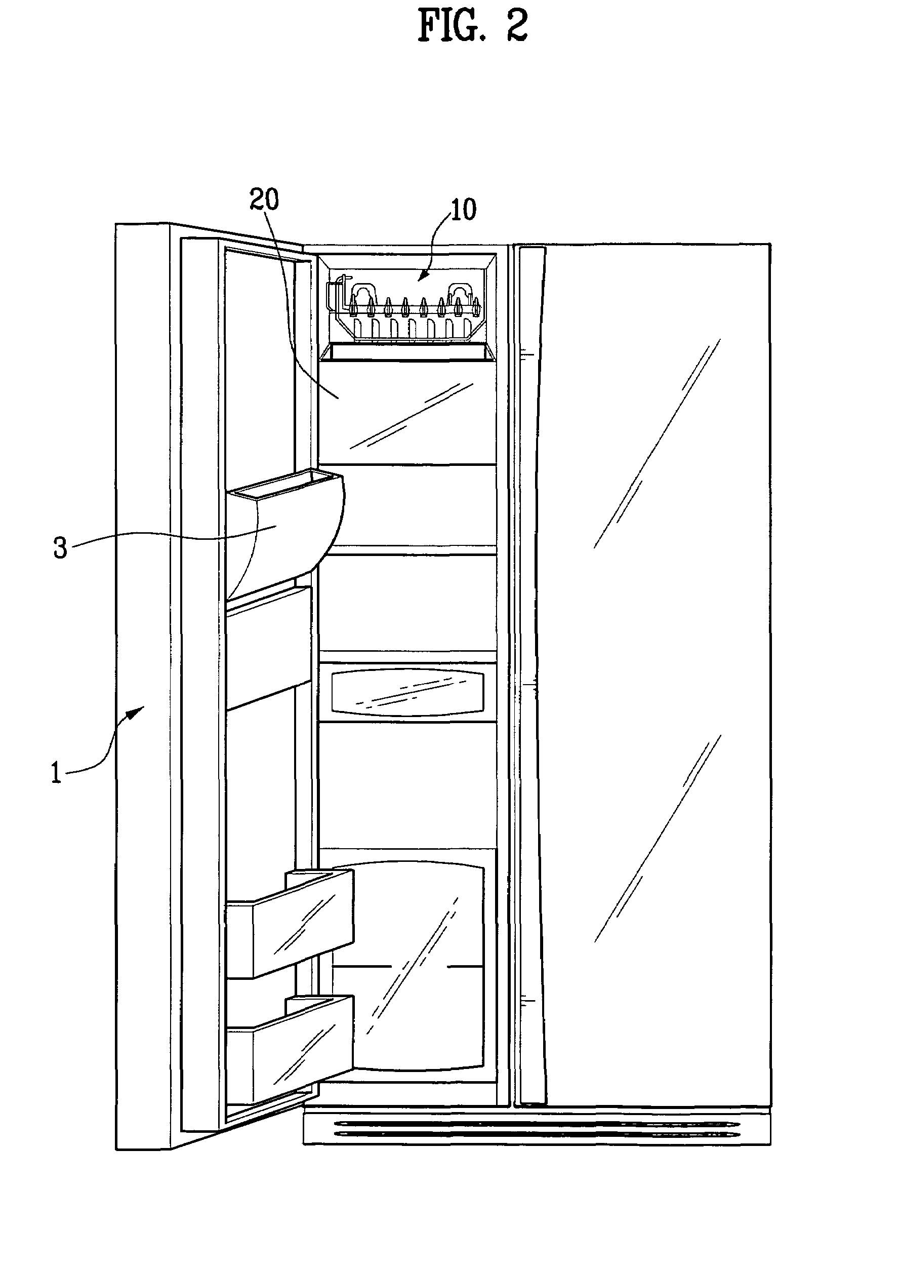 Ice supplying device of refrigerator