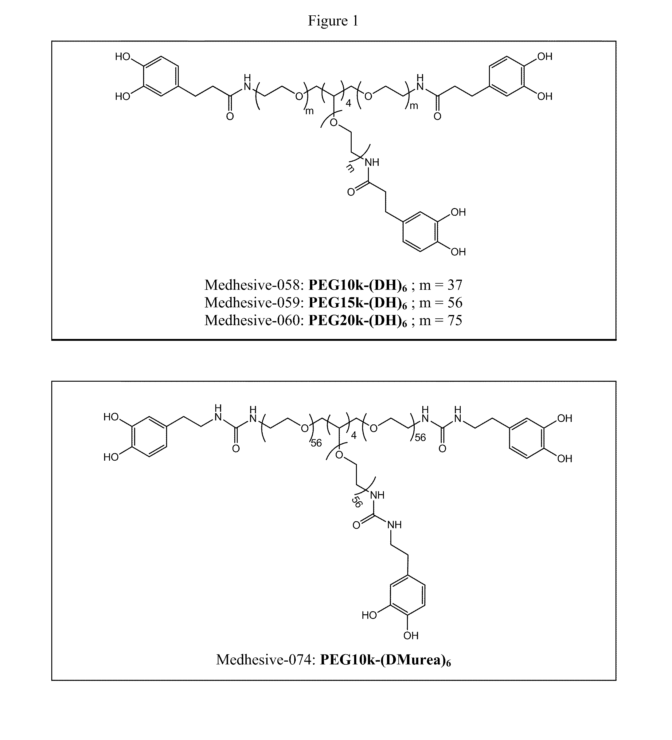 Multi-armed catechol compound blends