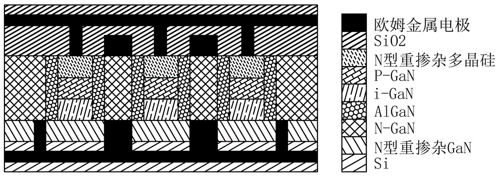 Vertically-structured gallium nitride heterojunction HEMT (high electron mobility transistor)