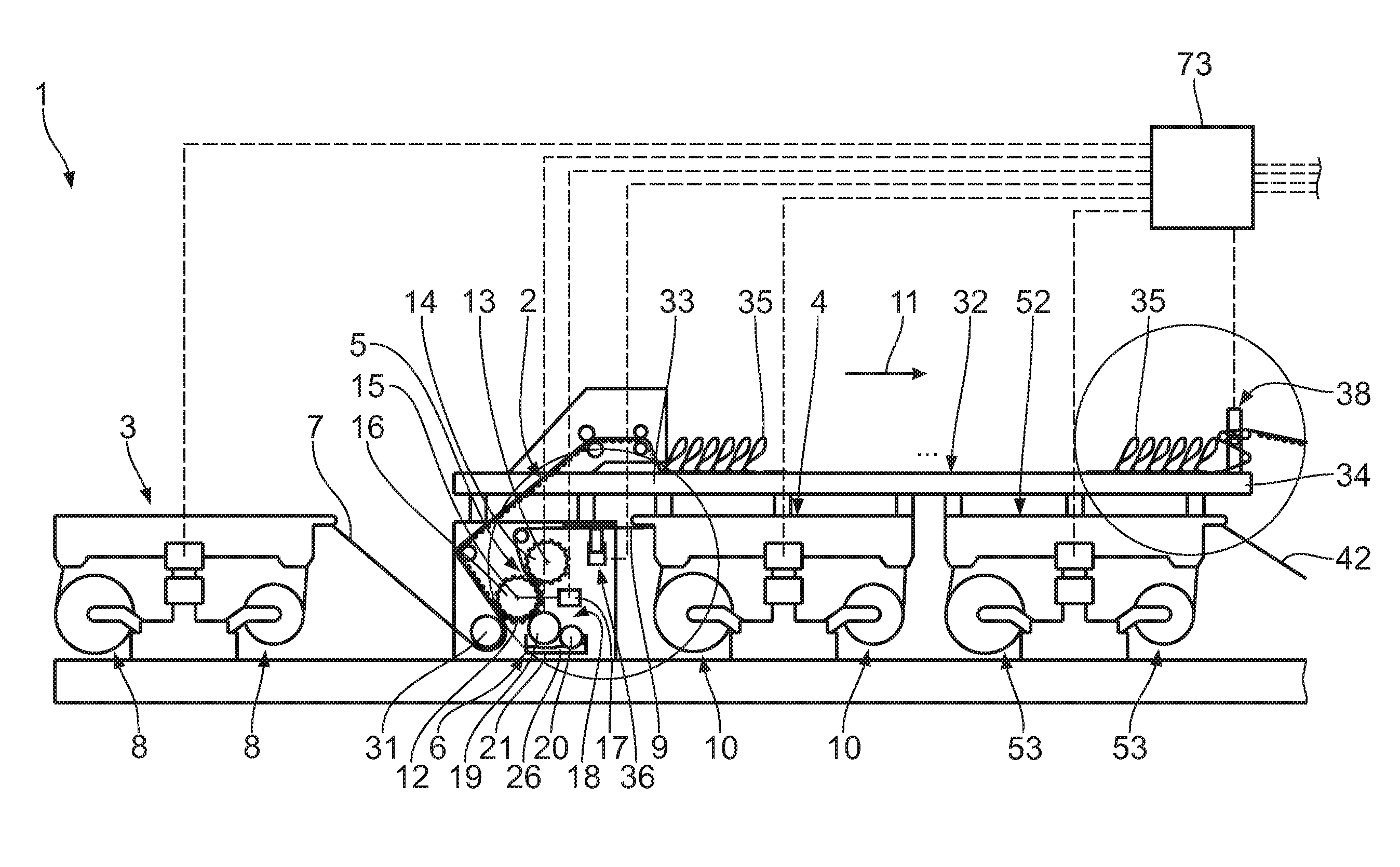 Corrugated cardboard machine and method of producing an endless web of corrugated cardboard