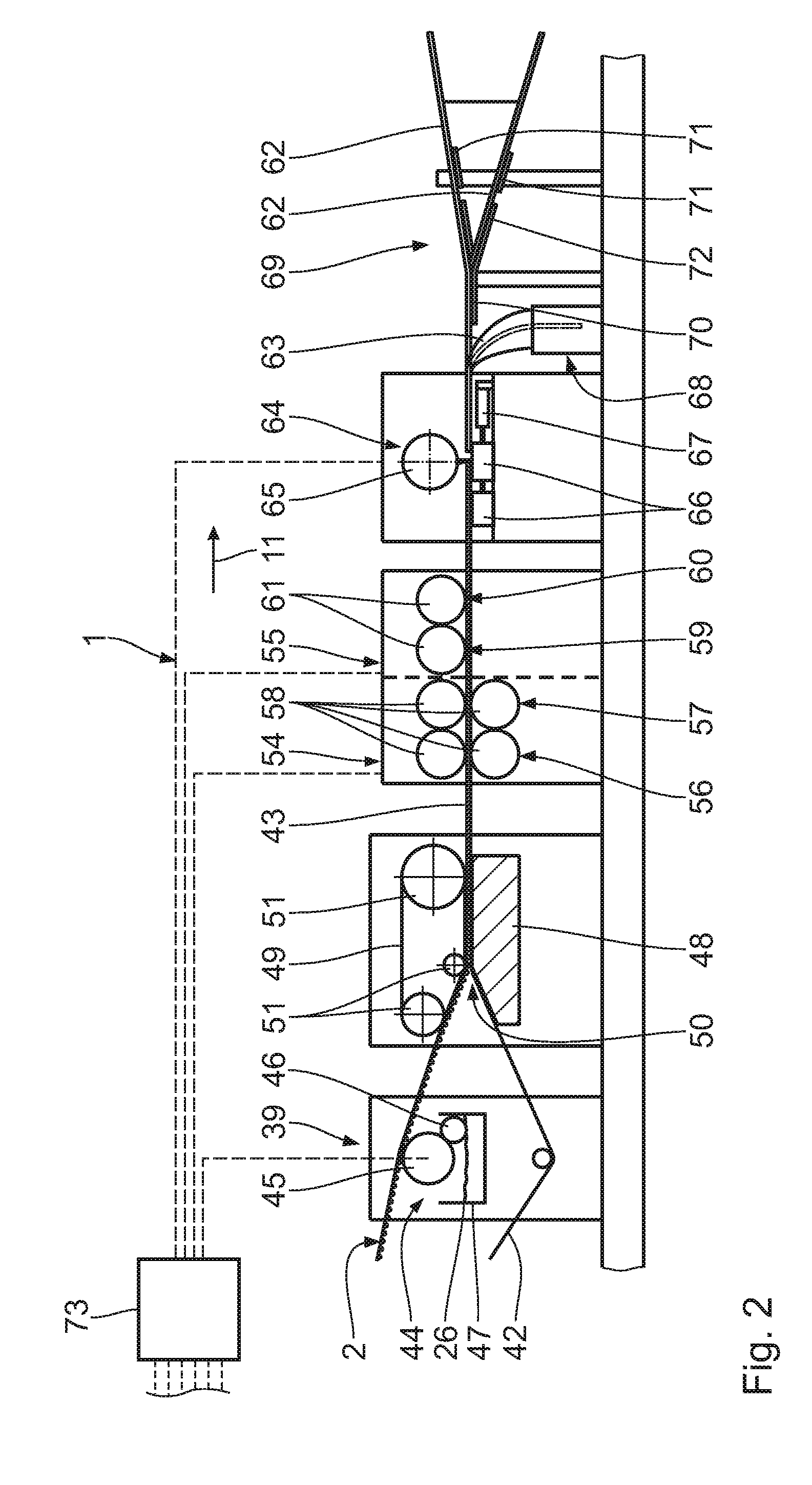 Corrugated cardboard machine and method of producing an endless web of corrugated cardboard