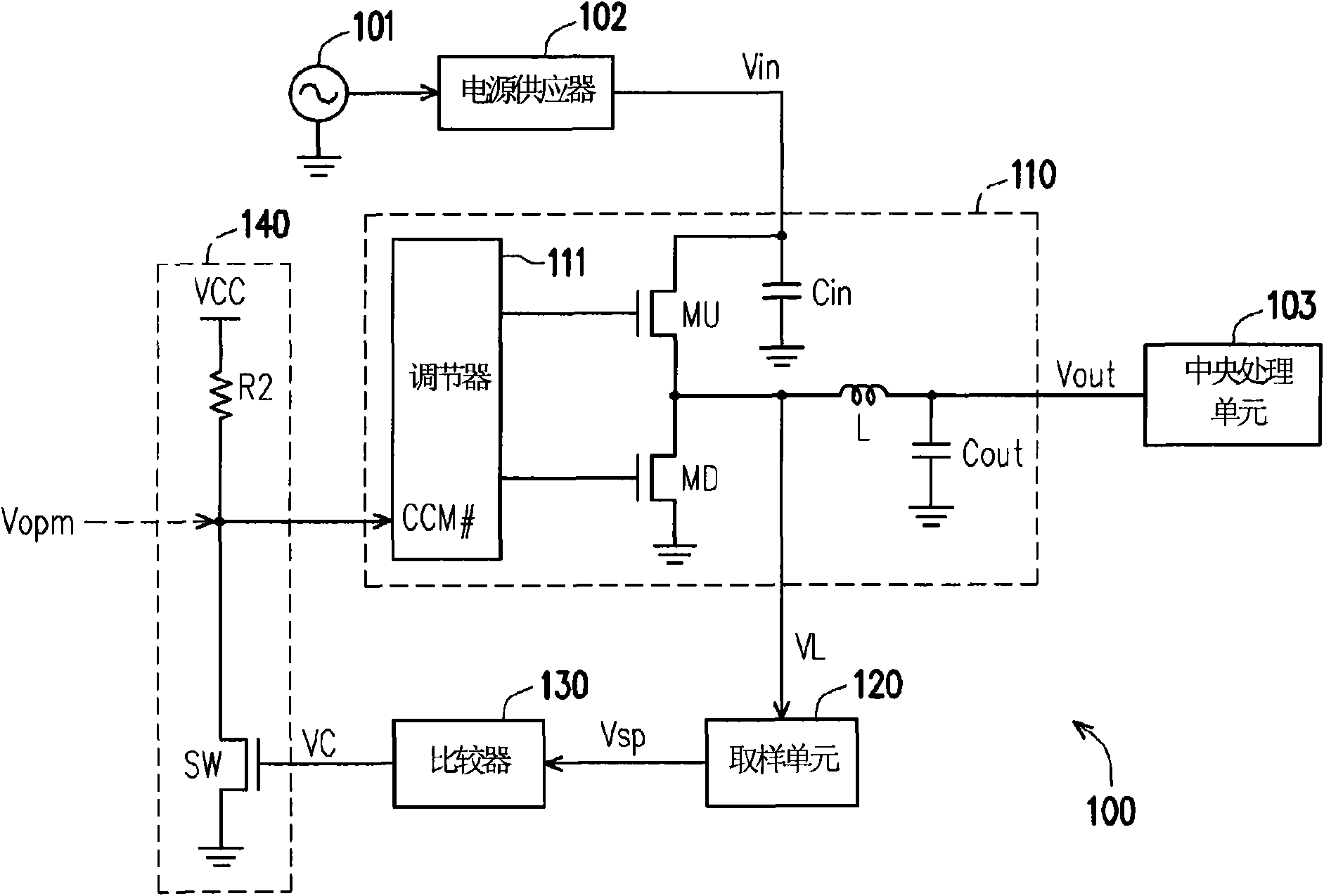 Power supplying circuit of central processing unit and operational approach thereof