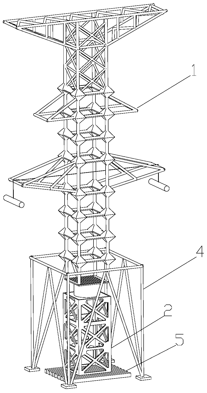 Self-lifting tower erecting device and method based on semi-rigid composite material tower head crane