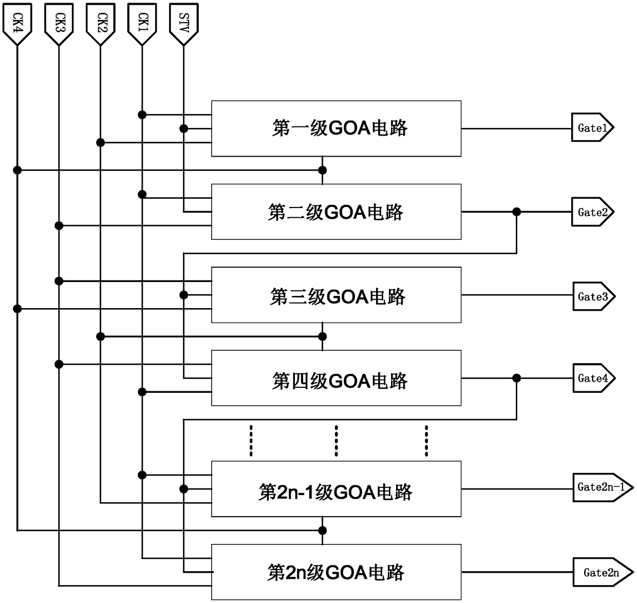 A two-stage single mos tube goa scanning drive circuit and display panel