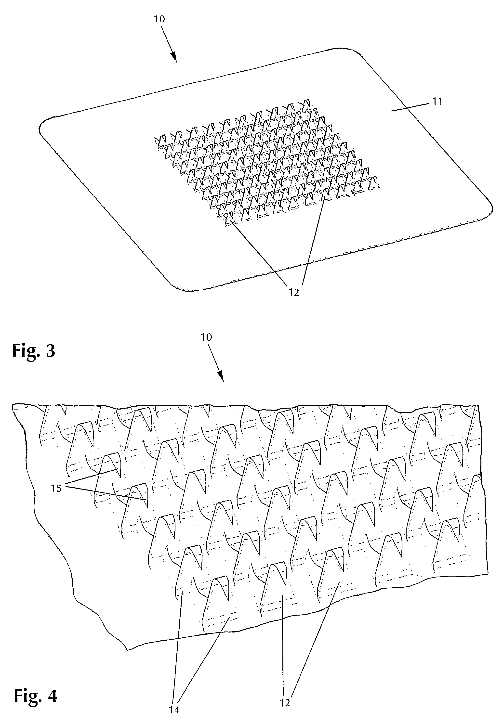 Mounting device having a metallic base plate with multiple hook-like projections obtained by stamping or laser cutting and bending