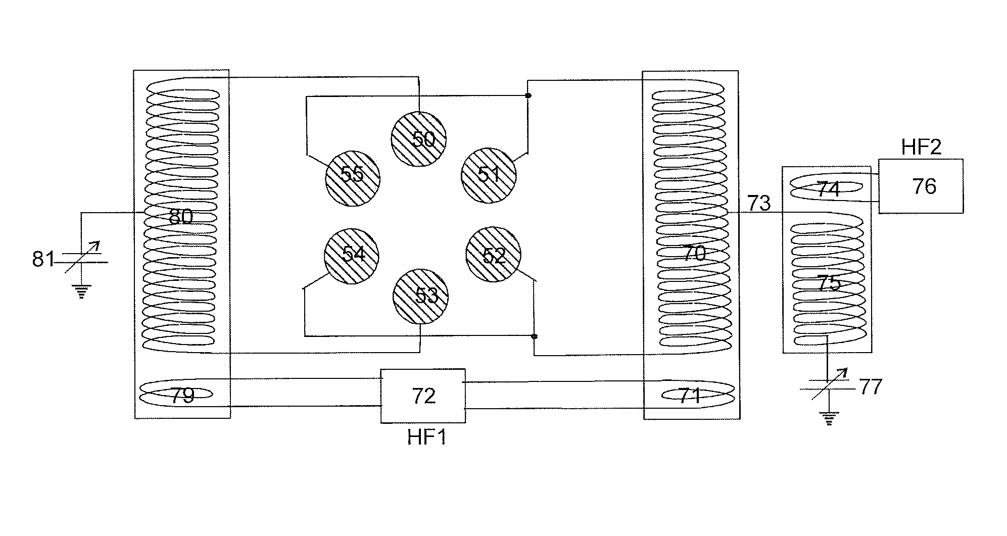 Mixed radio frequency multipole rod system as ion reactor