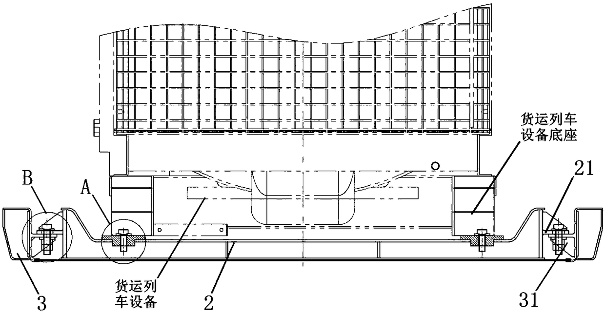 Mounting structure of suspended monorail freight train equipment