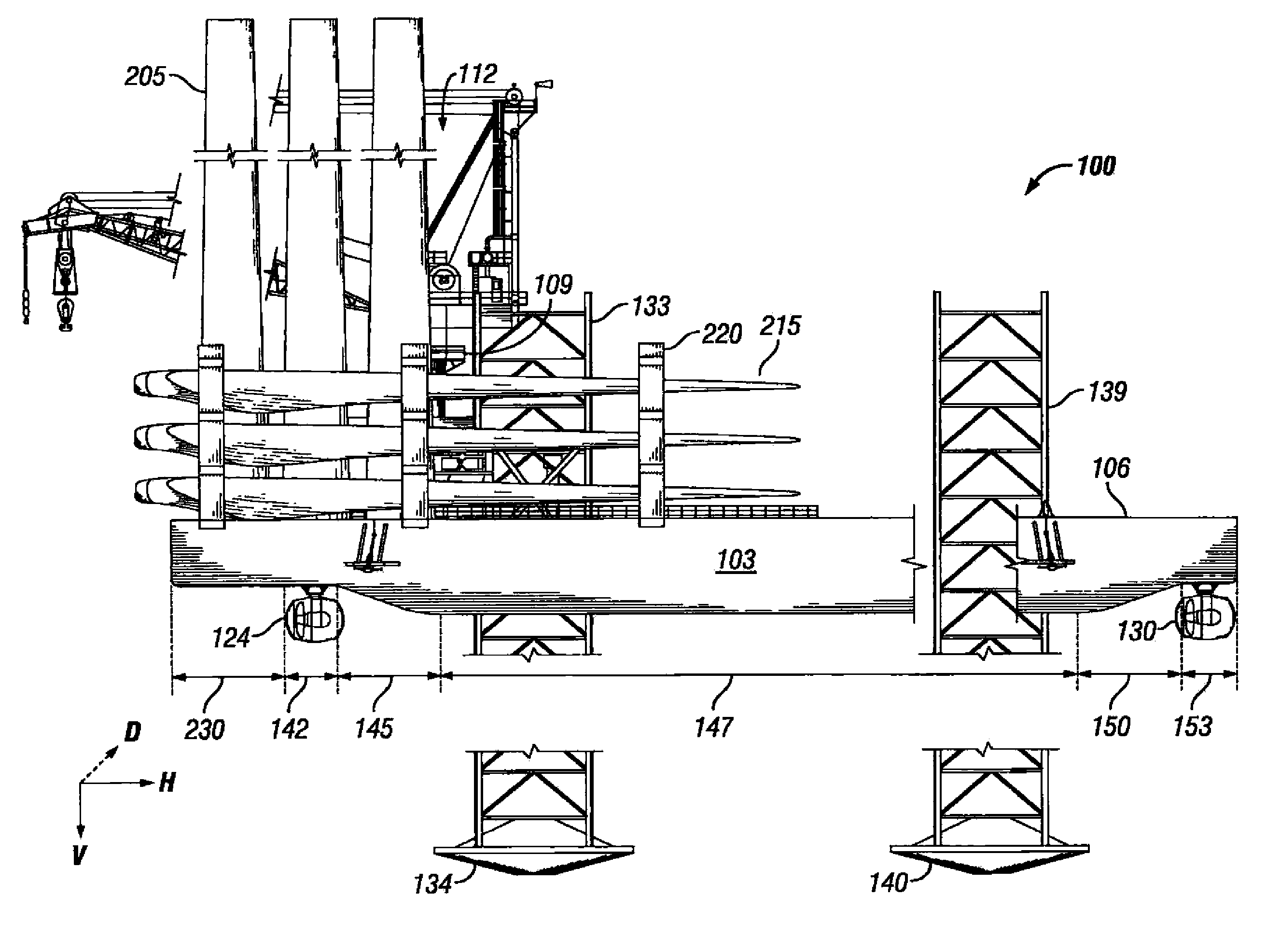 Vessel for transporting wind turbines and methods thereof