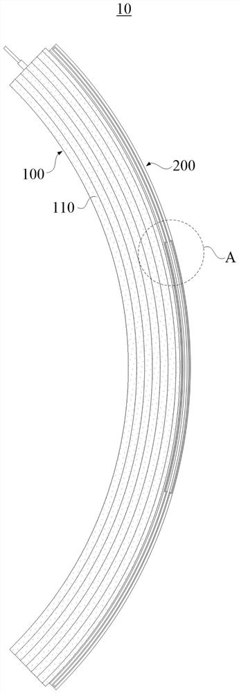 Arc-shaped battery shaping structure and arc-shaped soft package battery