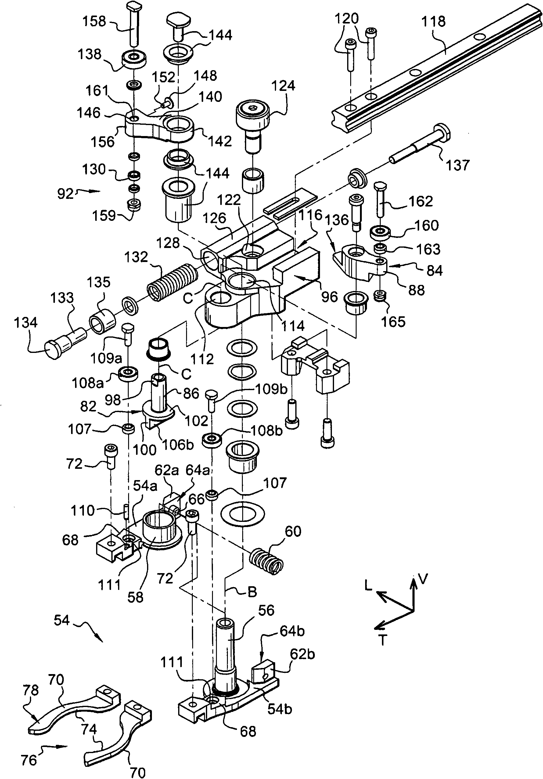 Transfer device and linear-type apparatus for the manufacture of containers