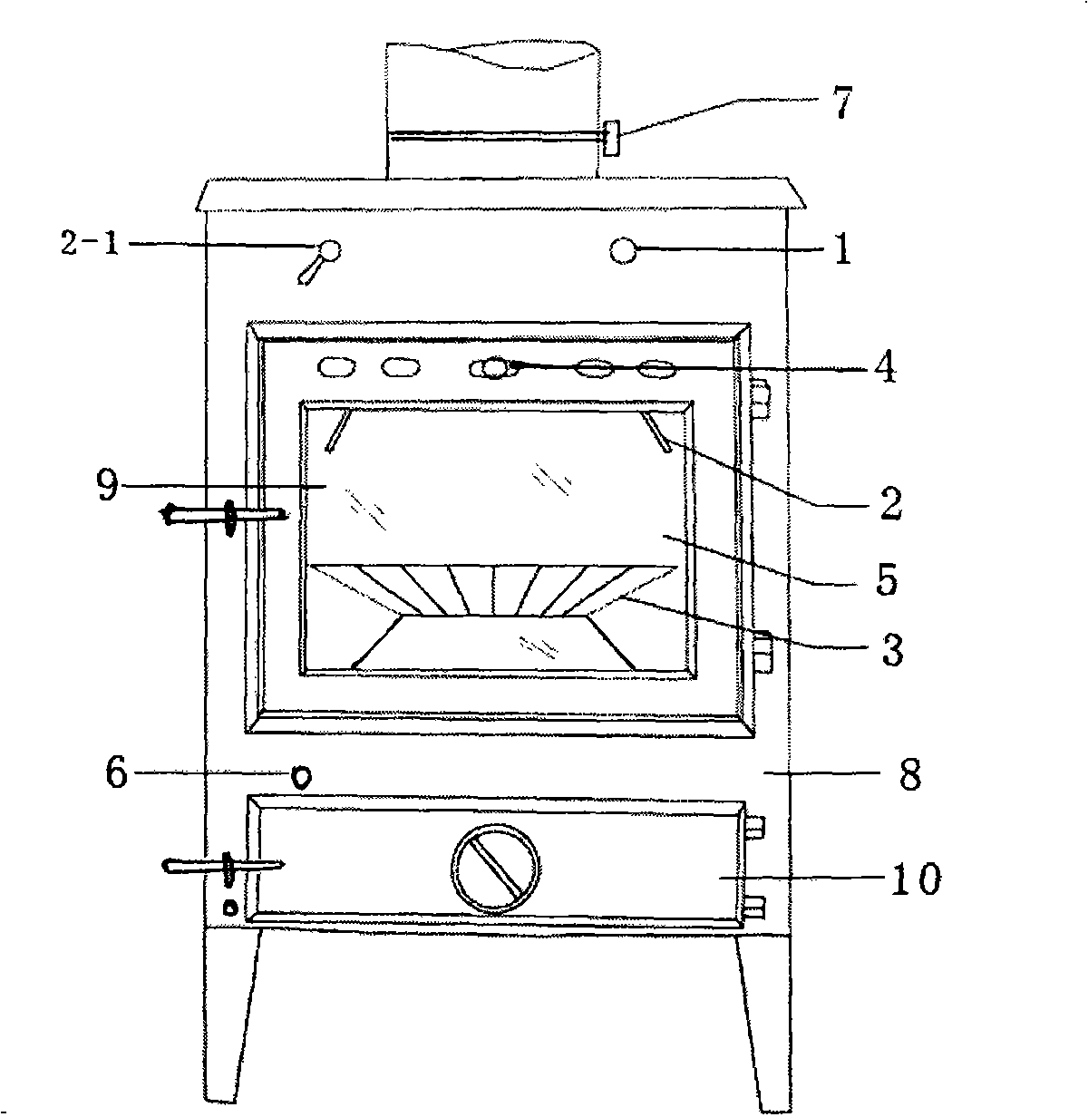 Chinese style heating-cooking-observing integrated biomass stove