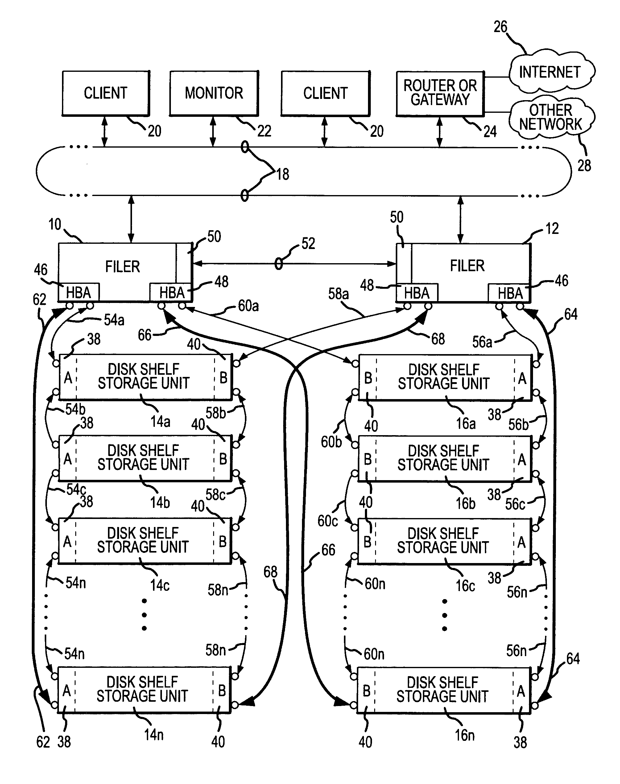 Dual access pathways to serially-connected mass data storage units