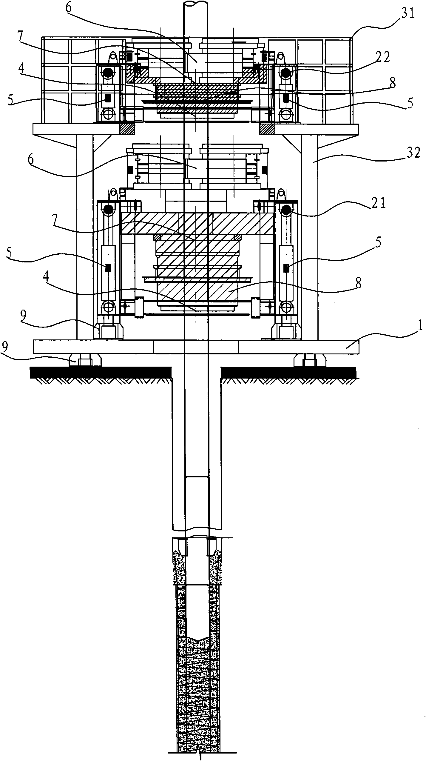 Hydraulic vertical insertion machine and method for connecting foundation pile and steel pipe column
